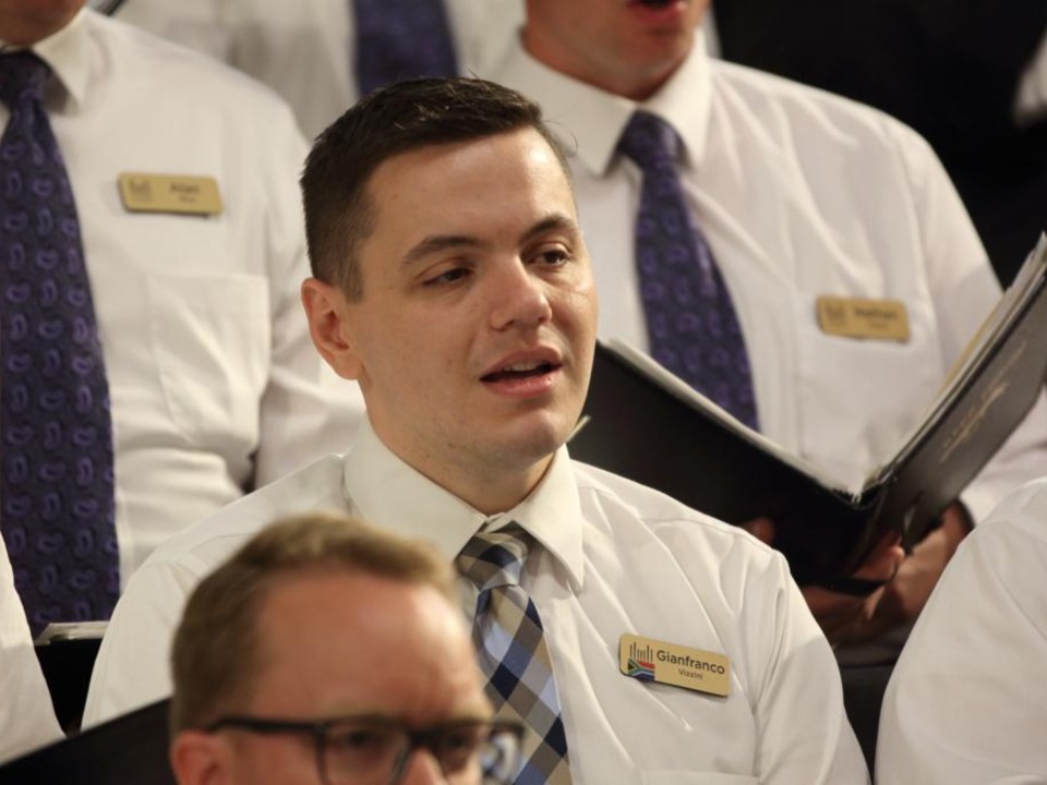 Gianfranco Vizzini, from South Africa, rehearses with The Tabernacle Choir at Temple Square in Salt Lake City on Sept. 19. He is one of 10 members of The Church of Jesus Christ of Latter-day Saints who has been invited from outside of Utah and the U.S. to join the choir performing at this weekend's 193th Semiannual General Conference.