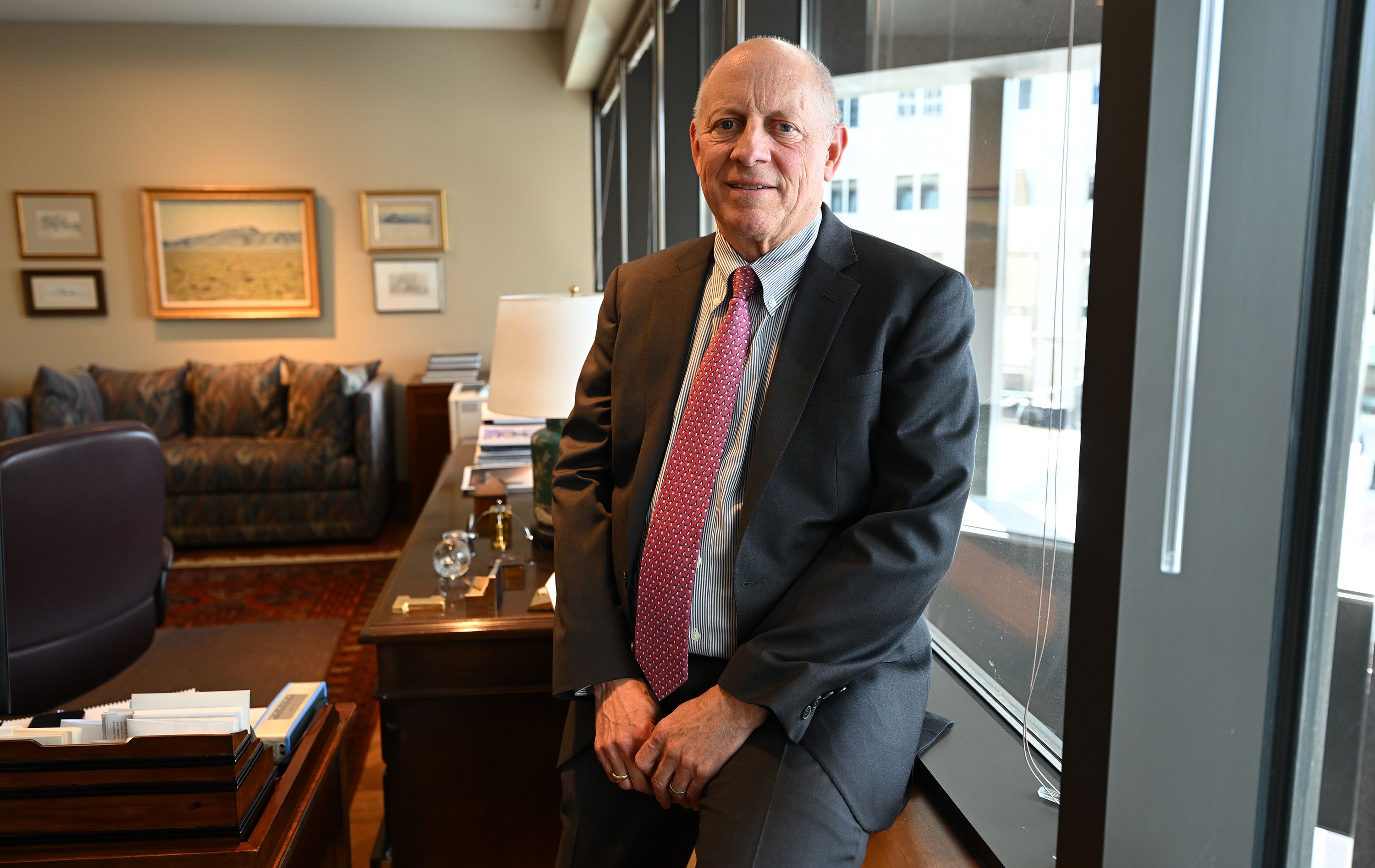 Zions Bancorperation Chairman and CEO Harris Simmons poses for photos in his office in Salt Lake City on Sept. 20.