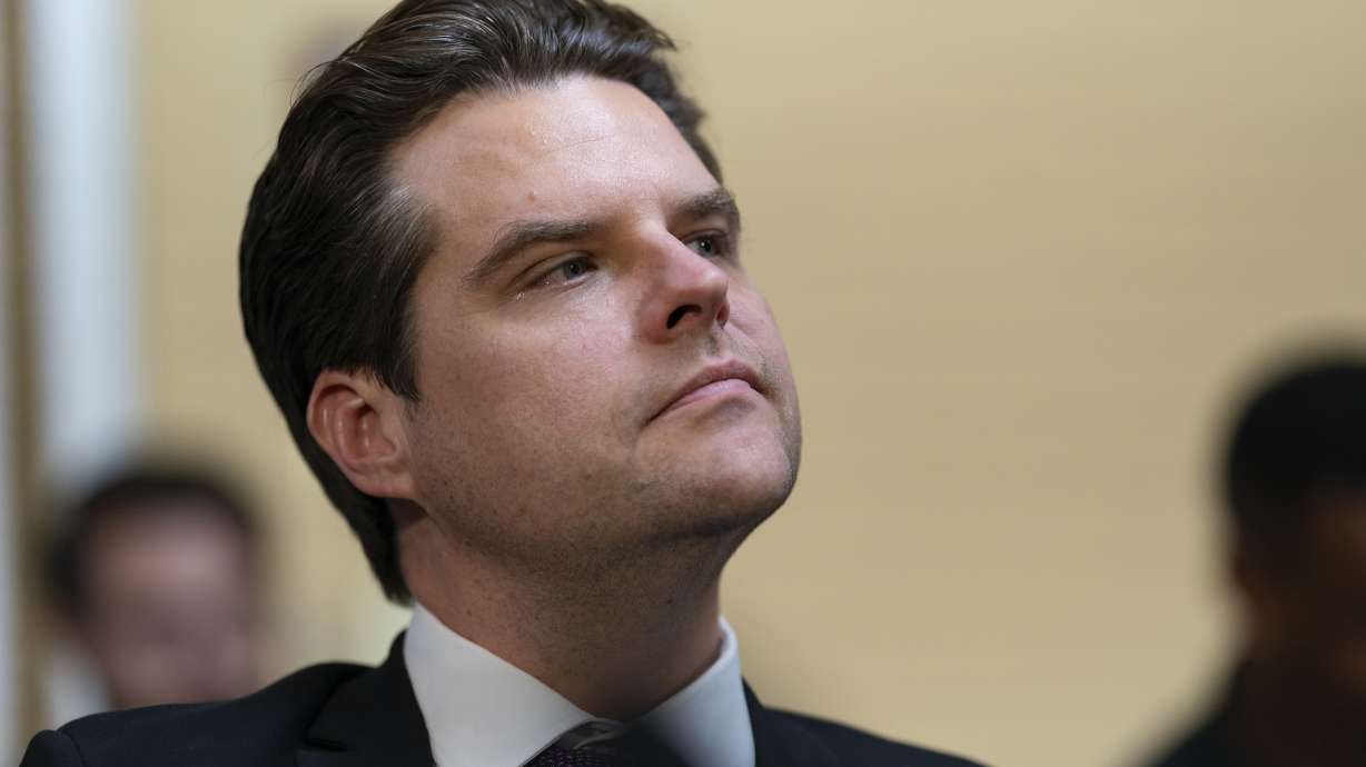Rep. Matt Gaetz, R-Fla., appears before the House Rules Committee to propose amendments to the Department of Homeland Security Appropriations Bill, at the Capitol in Washington, Friday. He says he'll try to remove House Speaker Kevin McCarthy from his leadership position this week.