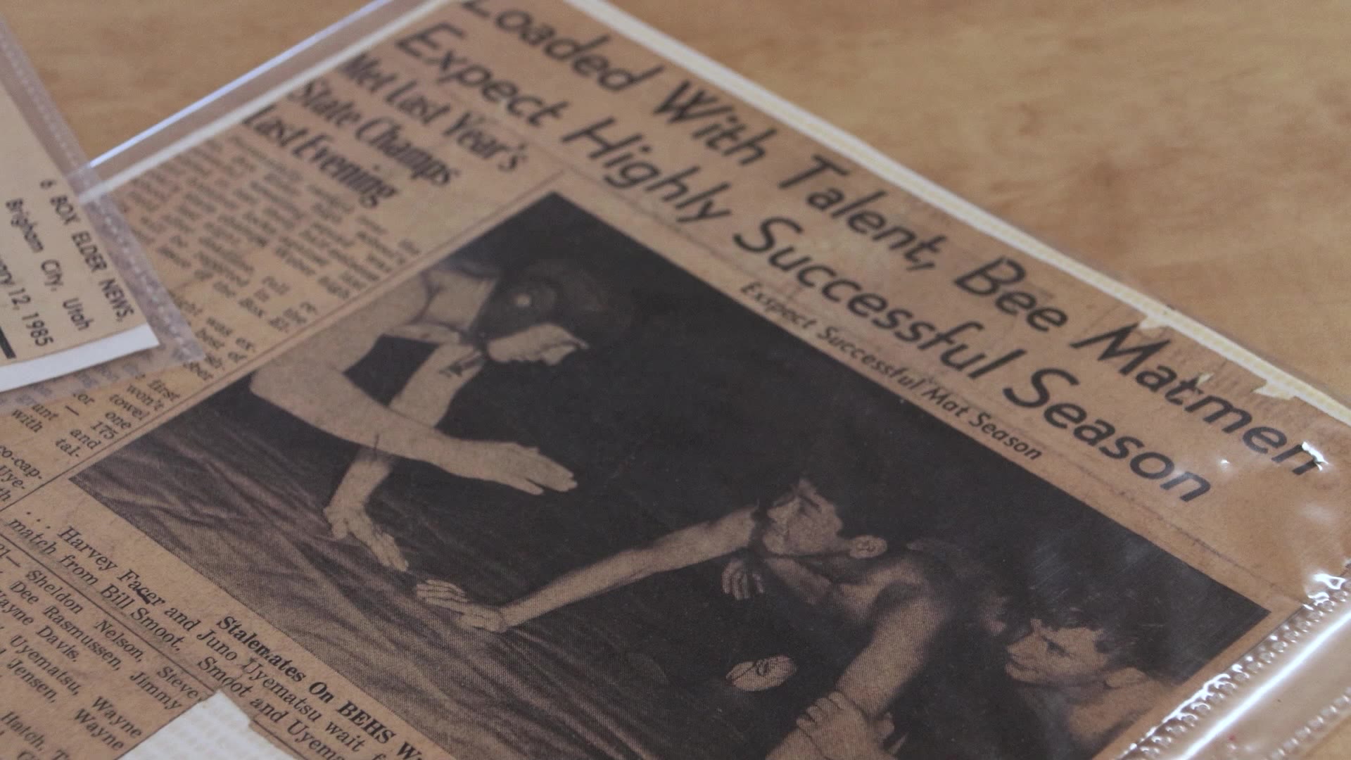 A newspaper article on Juno about his time on the wrestling team.