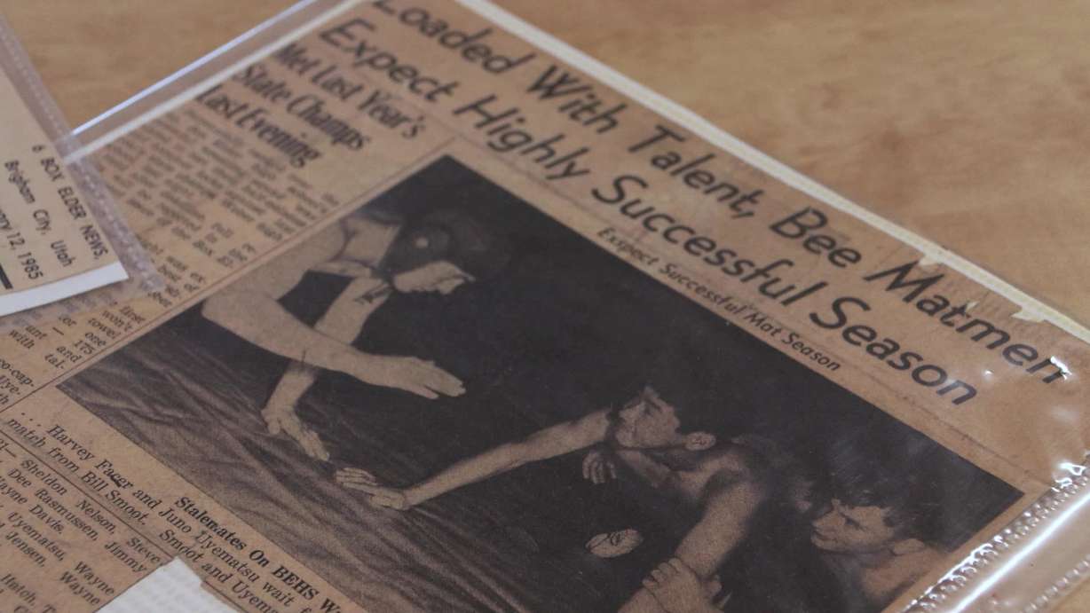 A newspaper article on Juno about his time on the wrestling team.
