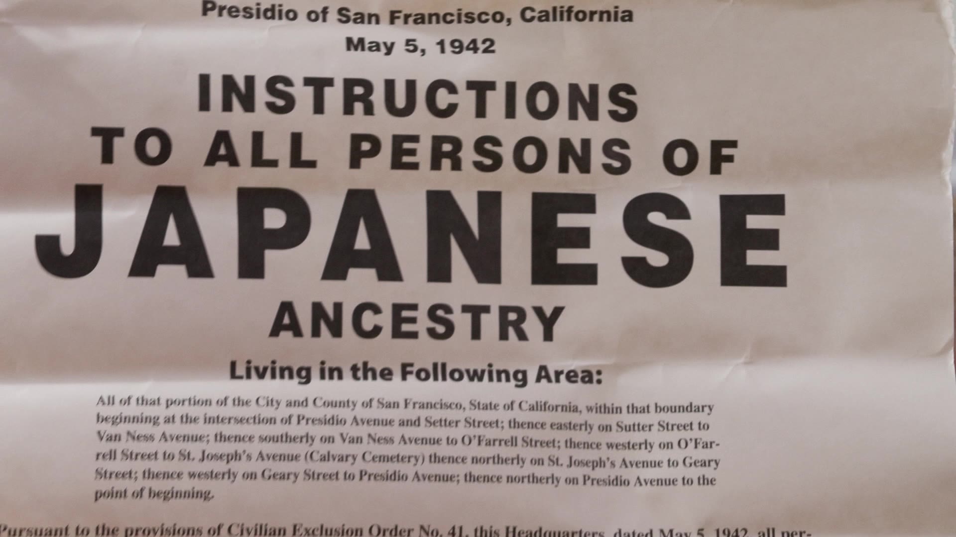 A sign for Japanese-Americans in San Francisco during WWII in this undated photo.