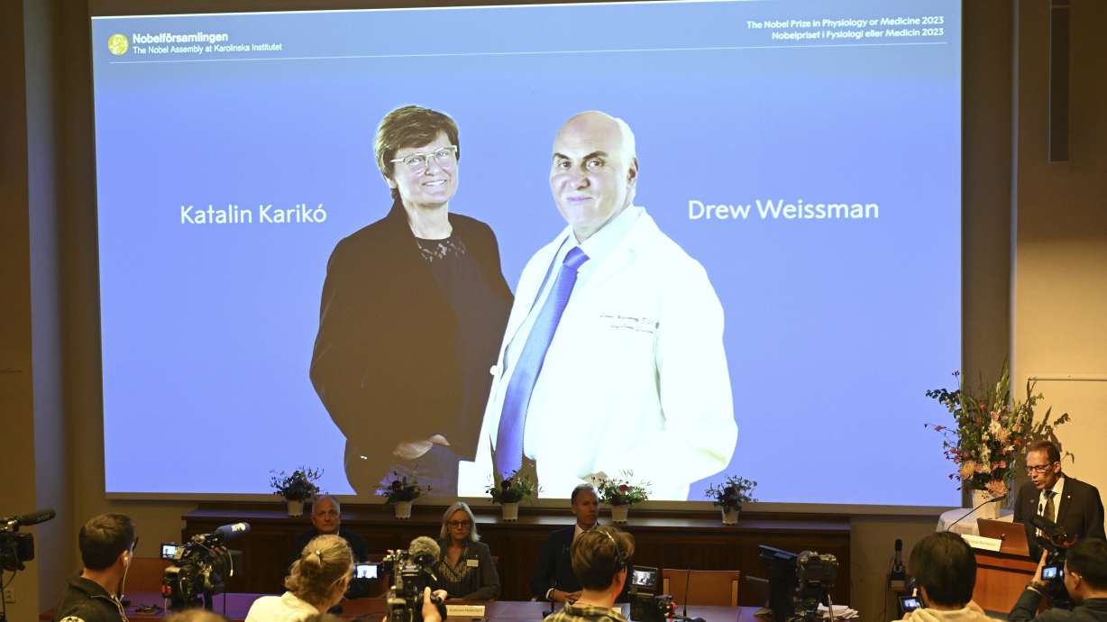 The 2023 Nobel Prize in Physiology or Medicine was awarded to Katalin Karikó and Drew Weissman at the Karolinska Institute in Stockholm, Sweden Monday.