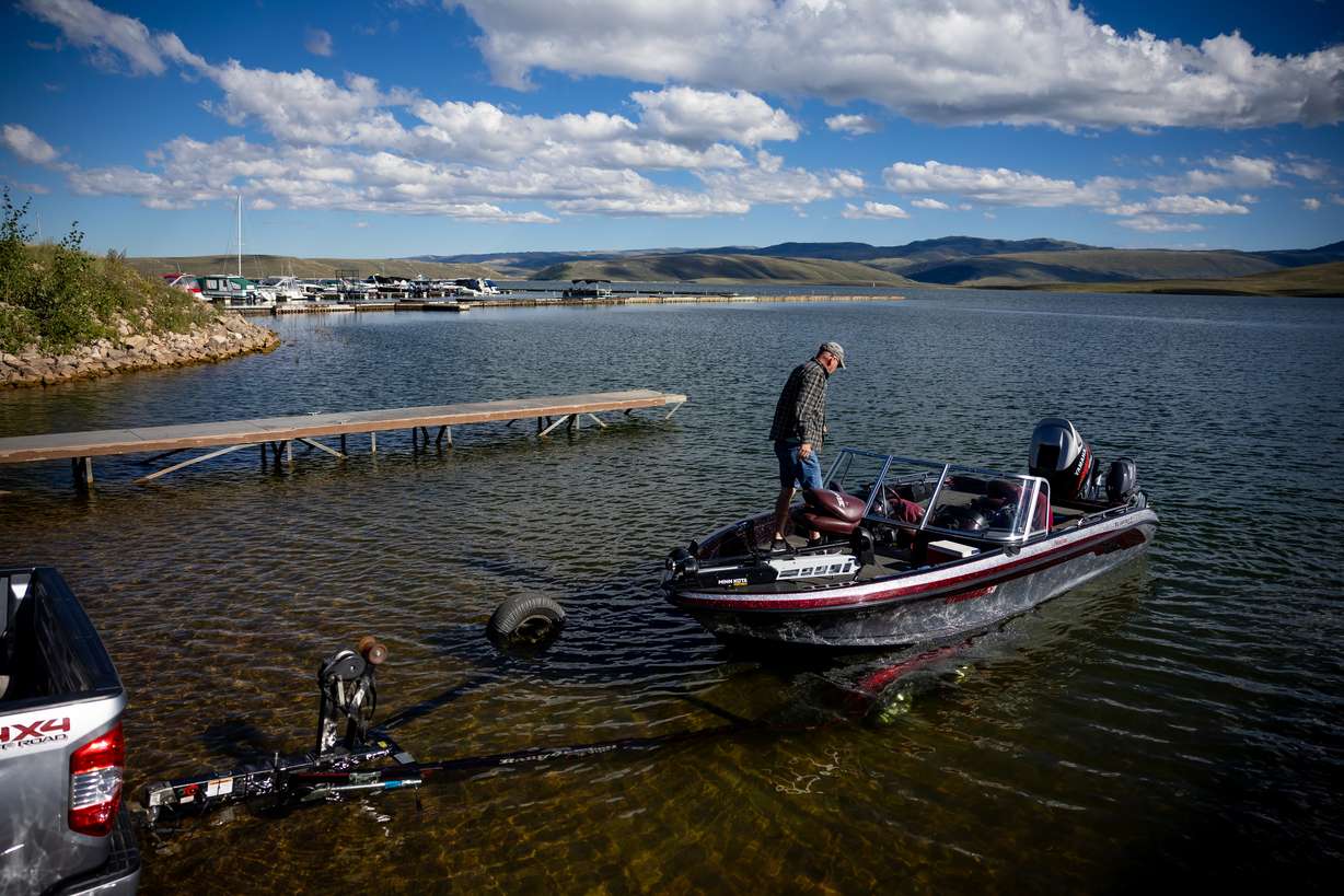 Jon Snow, of Springville, launches his boat to do some trout fishing at Strawberry Reservoir on Sept. 5, 2023. Utah's primary reservoir capacity reached 86% full over the summer of 2023.