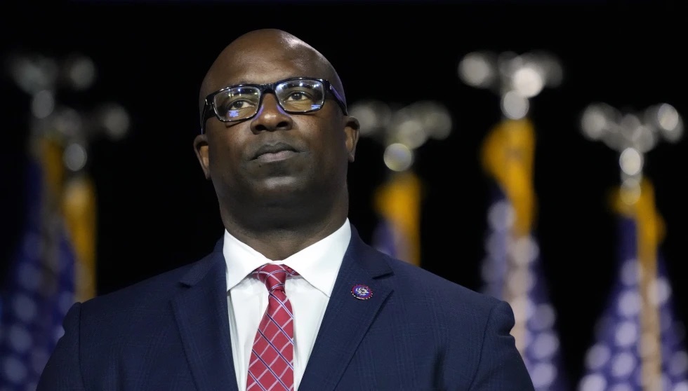 Rep. Jamaal Bowman, D-N.Y., attends an event at SUNY Westchester Community College on May 10, in Valhalla, N.Y. Bowman is accused of pulling a fire alarm in the Cannon House Office Building, where U.S. representatives have their offices.