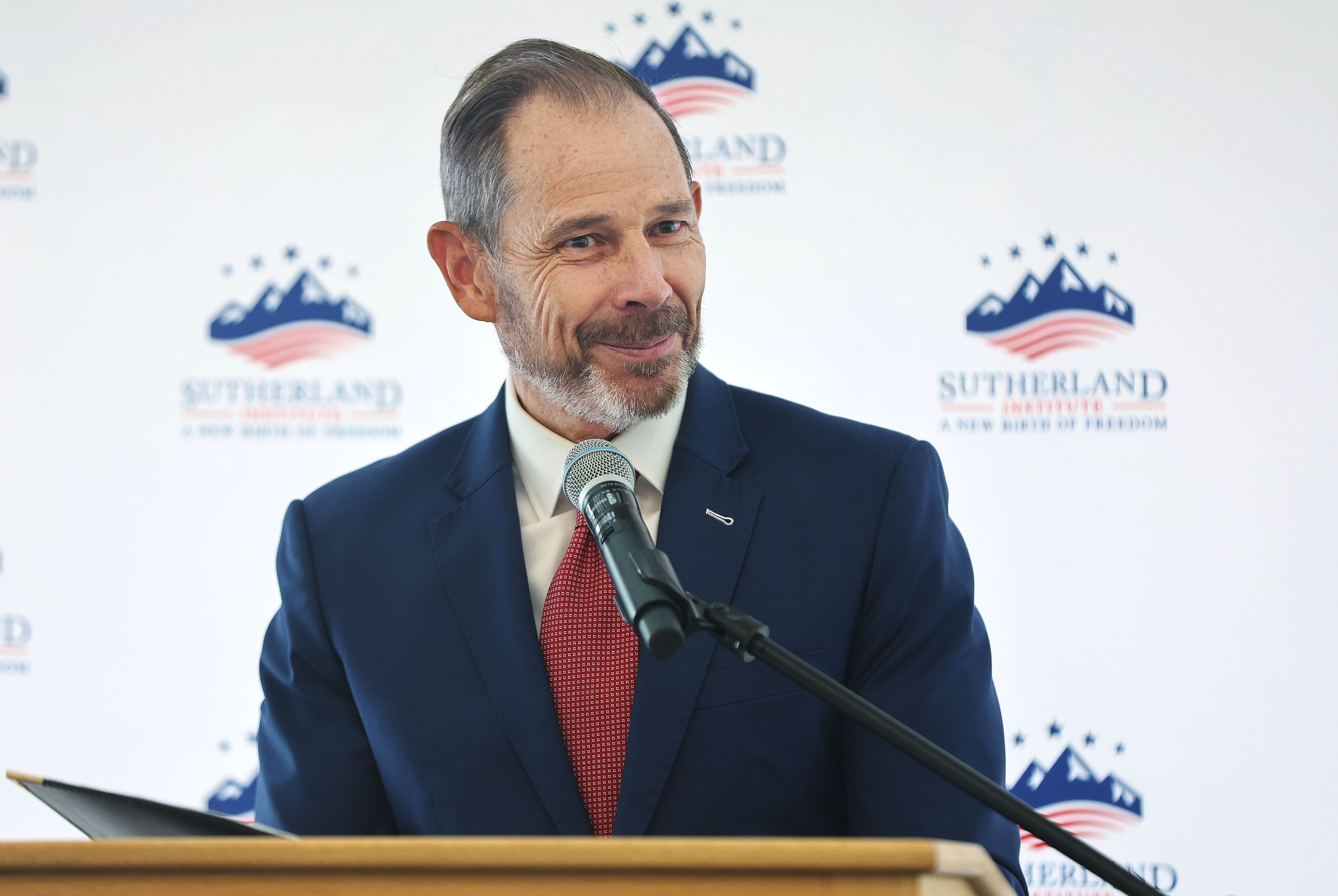 Rep. John Curtis, R-Utah, speaks during the Sutherland Institute’s 2023 Congressional Series in Orem on Aug. 22. Curtis announced Monday he won't run for the U.S. Senate seat currently held by Sen. Mitt Romney.