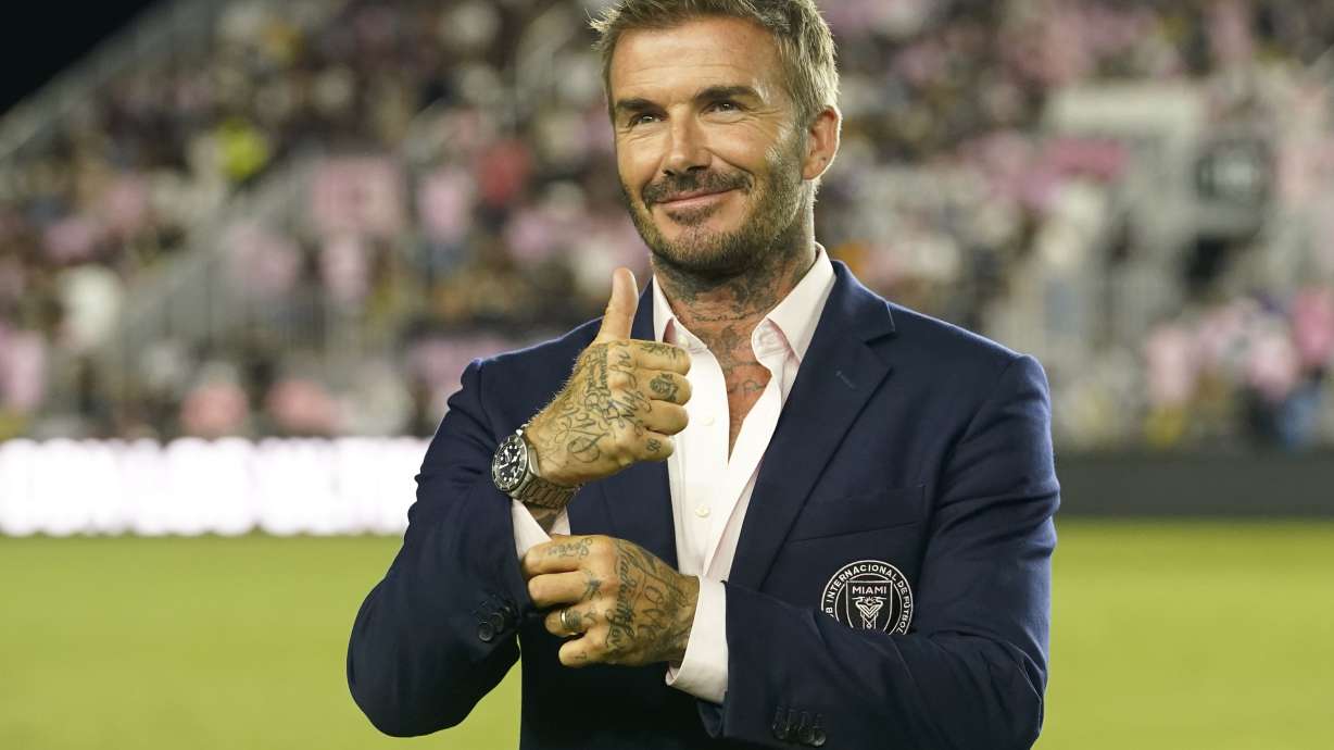FILE - Inter Miami co-owner David Beckham gives the thumbs up before a Leagues Cup soccer match Adam Grinwis, Wednesday, Aug. 2, 2023, in Fort Lauderdale, Fla. A four-part Netflix series, "Beckham" explores Beckham’s upbringing and his triumphs on the field.