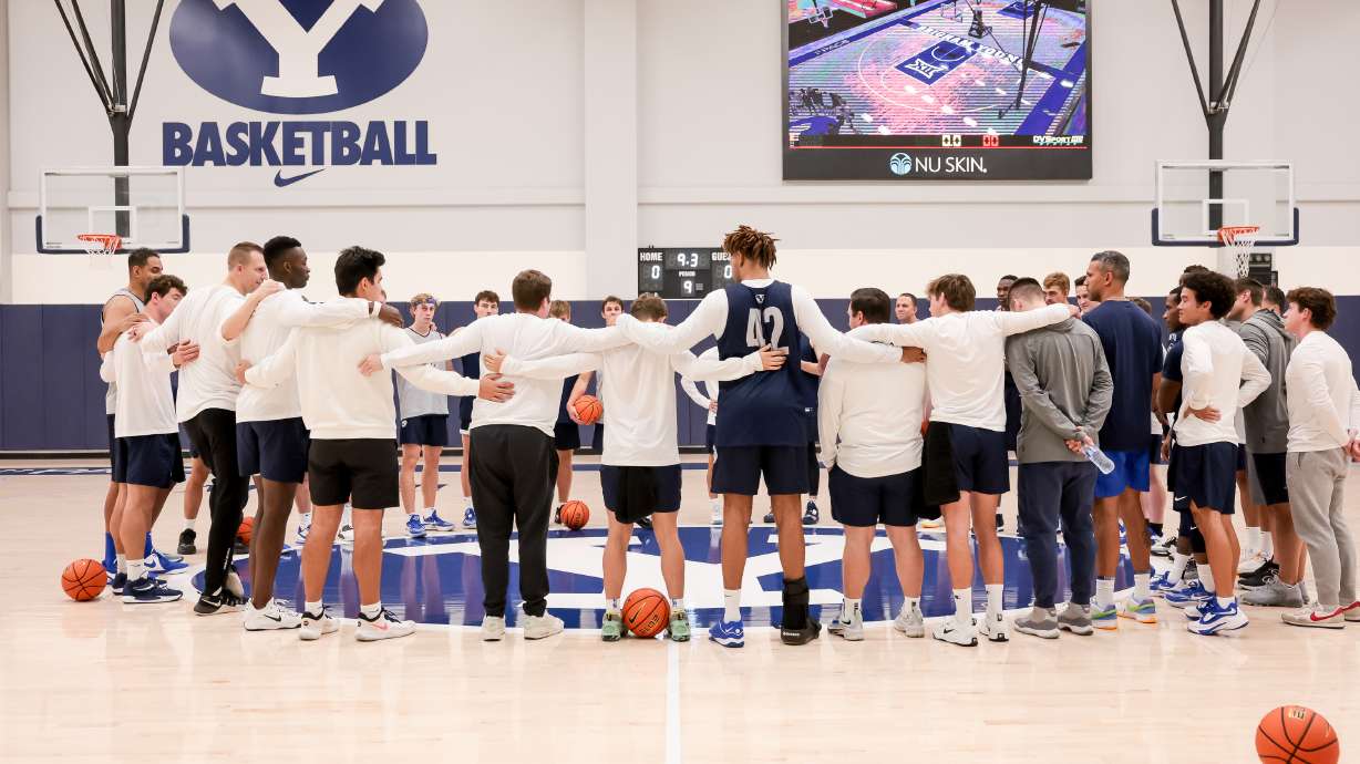 BYU basketball wraps up practice at the Marriott Center Annex Court in Provo on Tuesday, Oct. 3, 2023.