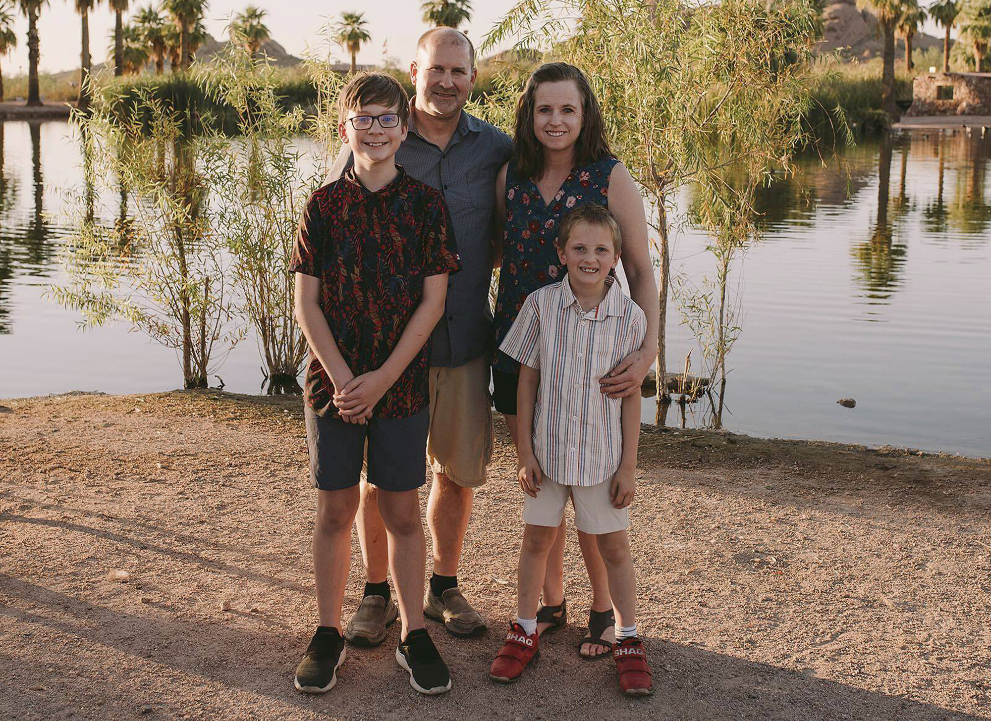 North Dakota Sen. Doug Larsen, second from left, with his wife, Amy, and their two sons, Christian and Everett, on Sept. 29 at Papago Park in Phoenix, Ariz. All four of them died the following day, Sept. 30, in a plane crash near Moab.