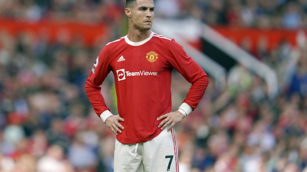 FILE - Manchester United's Cristiano Ronaldo stands on the pitch during the team's English Premier League soccer match against Norwich City on April 16, 2022, in Manchester, England. Lawyers for Ronaldo are headed back to court in a legal battle over the hush money he paid to a woman who accused him of raping her in Las Vegas in 2009. A three-judge panel of the 9th U.S. Circuit Court of Appeals has scheduled oral arguments Wednesday, Oct. 4, on the woman's bid to overturn last year's dismissal of the civil suit.