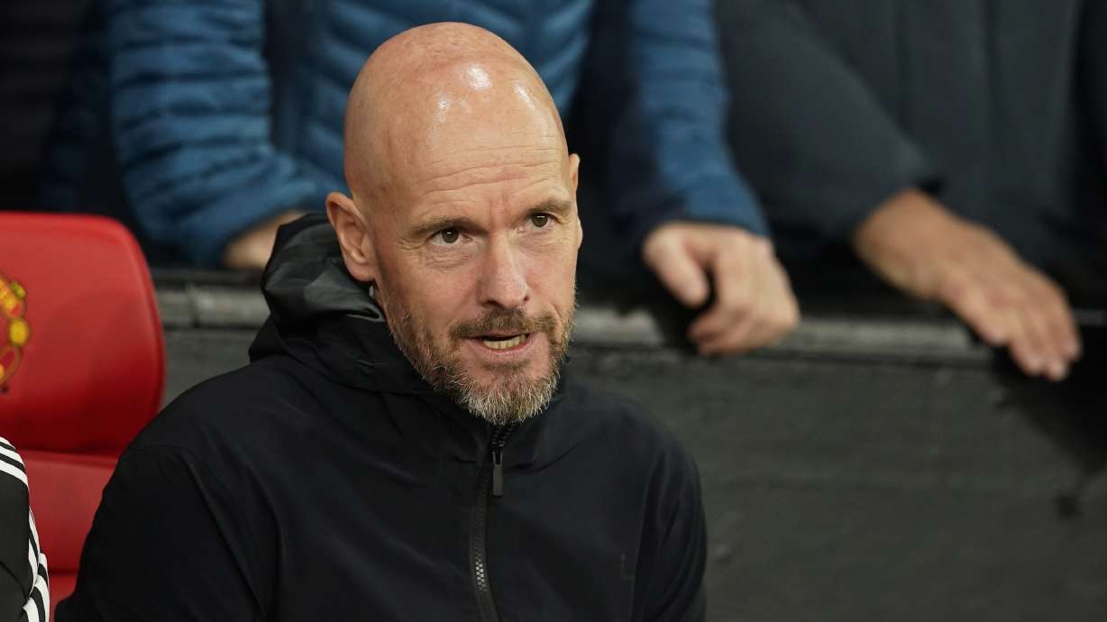 Manchester United's head coach Erik ten Hag arrives before the Champions League group A soccer match between Manchester United and Galatasaray at the Old Trafford stadium in Manchester, England, Tuesday, Oct. 3, 2023.