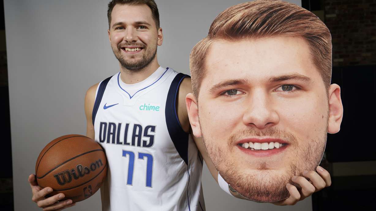 Dallas Mavericks guard Luka Doncic poses for a photo during a NBA basketball media day in Dallas, Friday, Sept. 29, 2023.