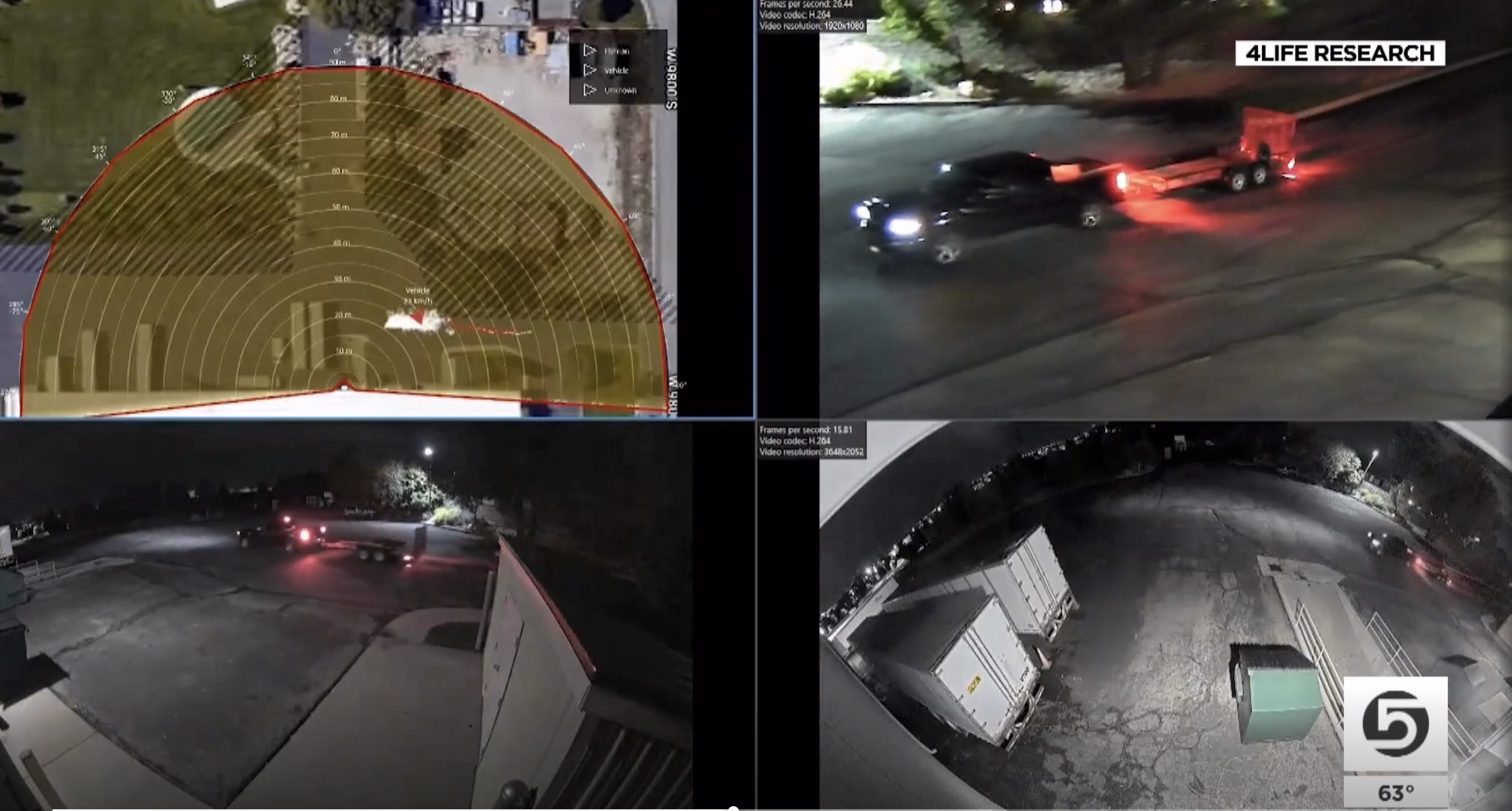 Surveillance video from a business in Sandy shows four different camera angles of a pickup truck slowly driving by pulling a trailer.