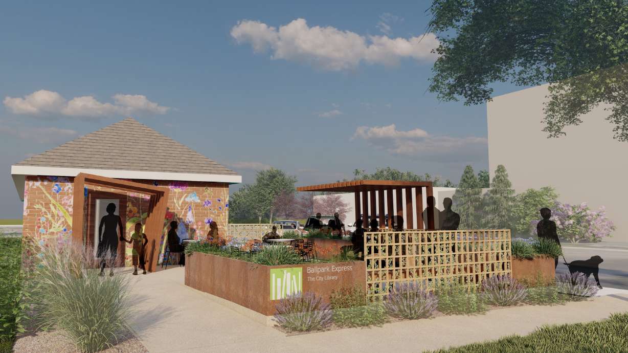 A rendering of an upcoming "express" library branch planned for Salt Lake City's Ballpark neighborhood. Salt Lake City Public Library System officials said the temporary library will open in the summer of 2024.