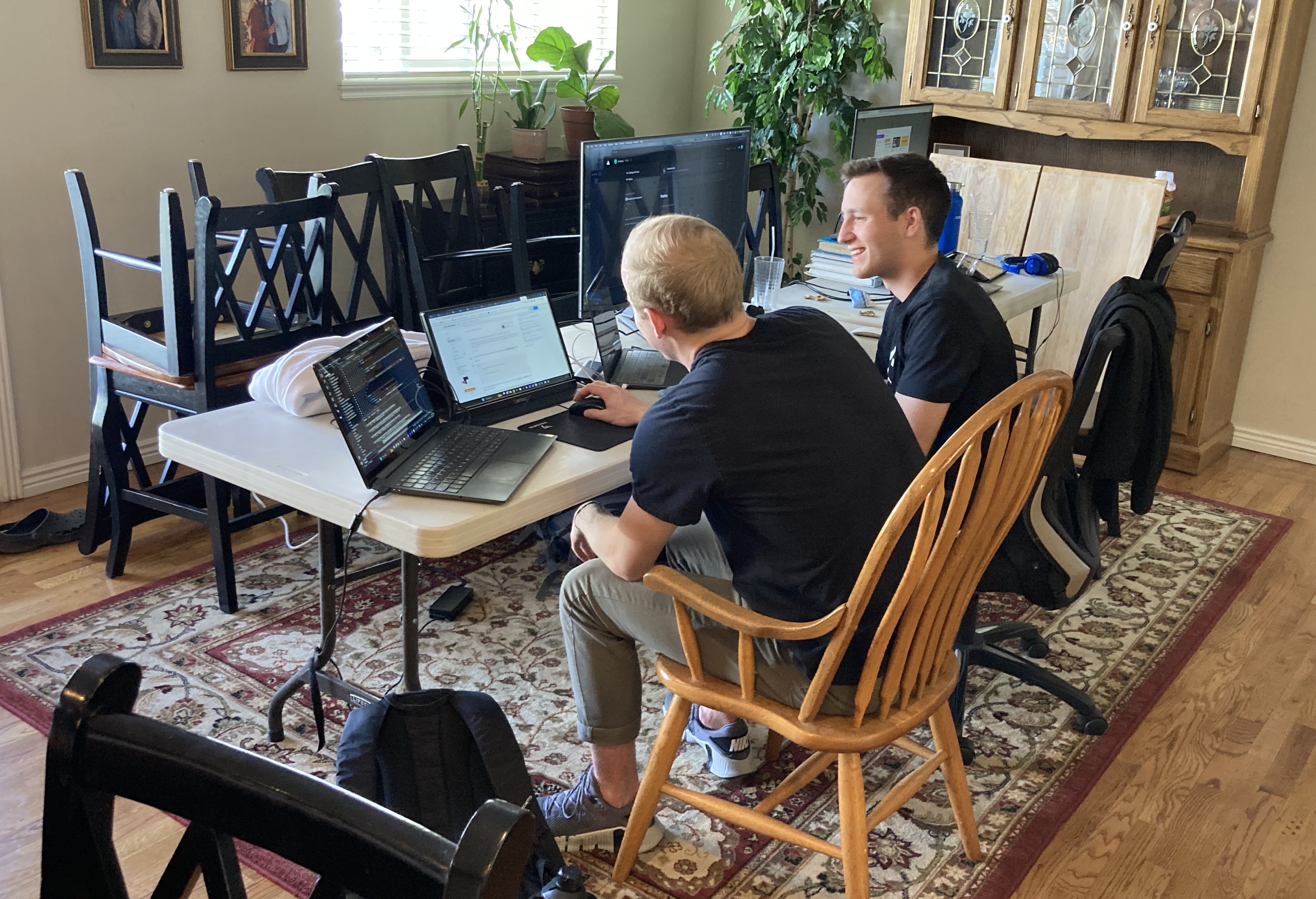 Aaron Jarrett, left, and Brendan Dewberry work together on Learned Local, a website for creators to teach what they love.