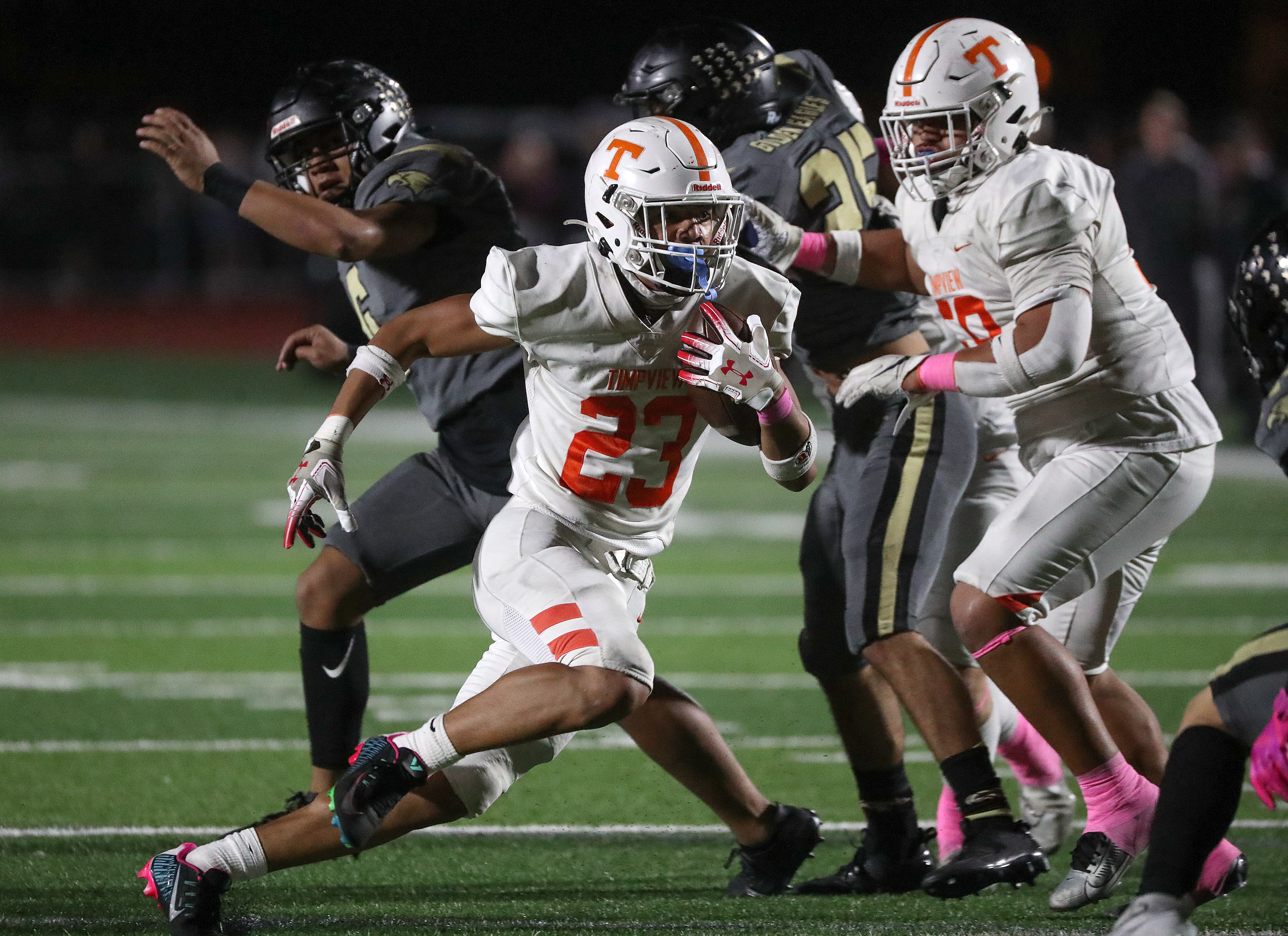 Timpview’s Aisa Galea'I runs with the ball during a varsity football game against Maple Mountain at Maple Mountain High School in Spanish Fork on Friday, Oct. 6, 2023. Timpview won 42-20.