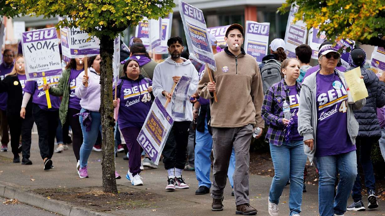 About 4,000 members of SEIU Local 49 struck Kaiser Permanente facilities around Portland, Oregon on Oct. 4, as part of a nationwide series of health care strikes. Local grievances reportedly center on staffing and work-load.