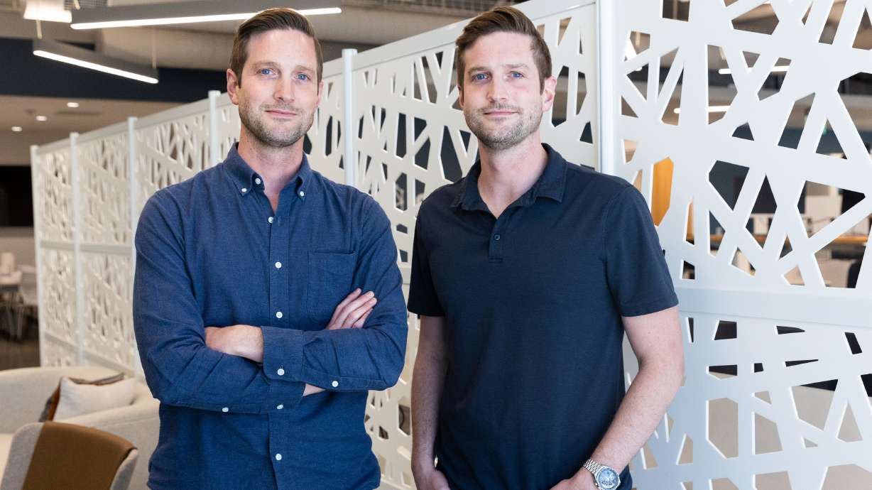 Eric, left, and Greg Levesque, founders of Utah-based tech startup Strider Technologies, pose for a portrait at their office in South Jordan on Aug. 14.