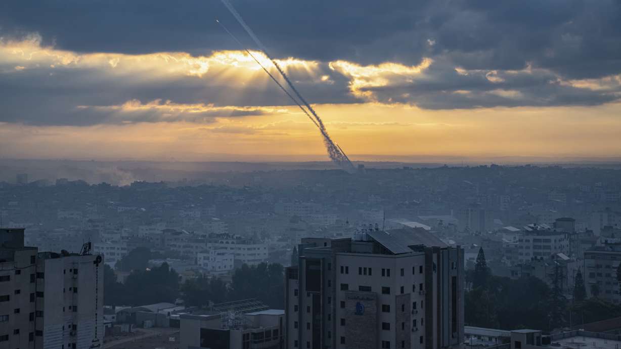 Rockets are fired toward Israel from the Gaza Strip, Saturday. The rockets were fired as Hamas announced a new operation against Israel.