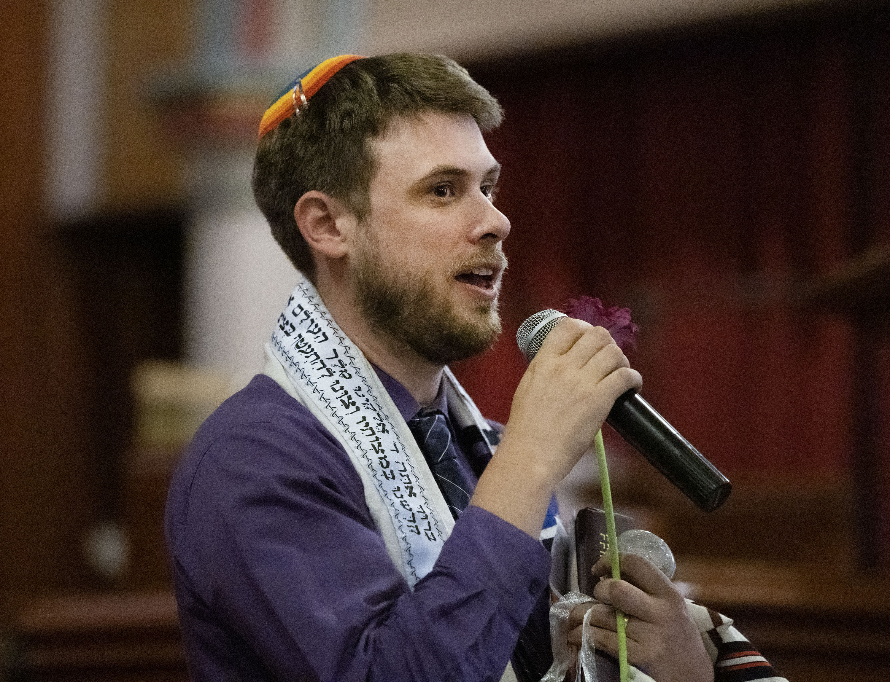 Rabbi Samuel Spector of Congregation Kol Ami speaks at the First Baptist Church in Salt Lake City on May 31. Congregation Kol Ami and Jewish centers in Utah received bomb threats on Sunday.