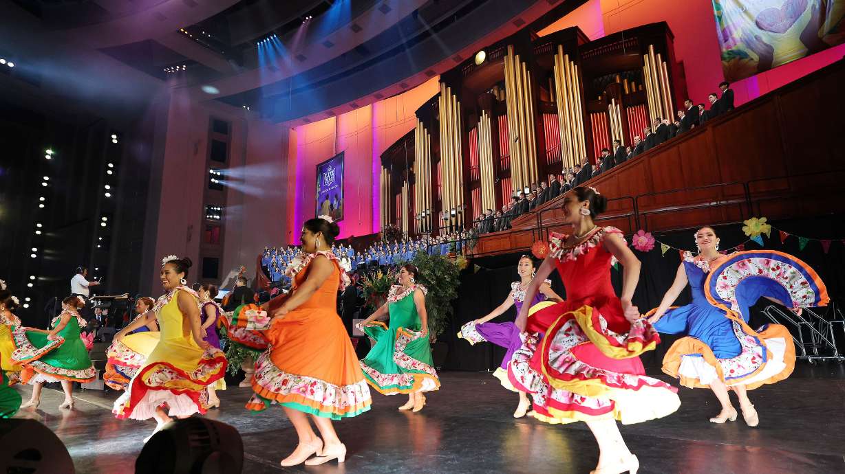 Performers dance during a dress rehearsal for The Church of Jesus Christ of Latter-day Saints’ annual celebration of Latin American culture, "Luz de las Naciones," in Salt Lake City on Nov. 3, 2022.