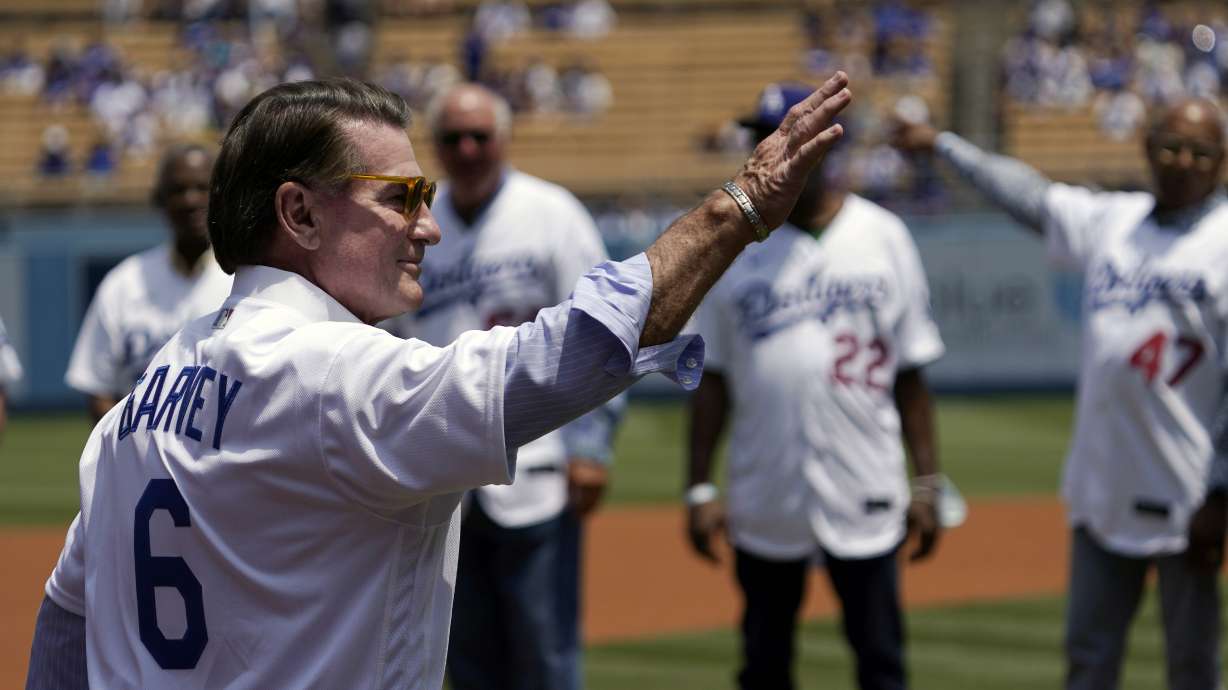 FILE - Former Los Angeles Dodgers first baseman Steve Garvey waves to fans prior to a baseball game between the Dodgers and the Colorado Rockies, Sunday, July 25, 2021, in Los Angeles. Garvey joined the race Tuesday, Oct. 10, 2023, to succeed the late California Sen. Dianne Feinstein, giving Republicans a splash of star quality on the ballot in a heavily Democratic state where the GOP hasn’t won a Senate race in 35 years.