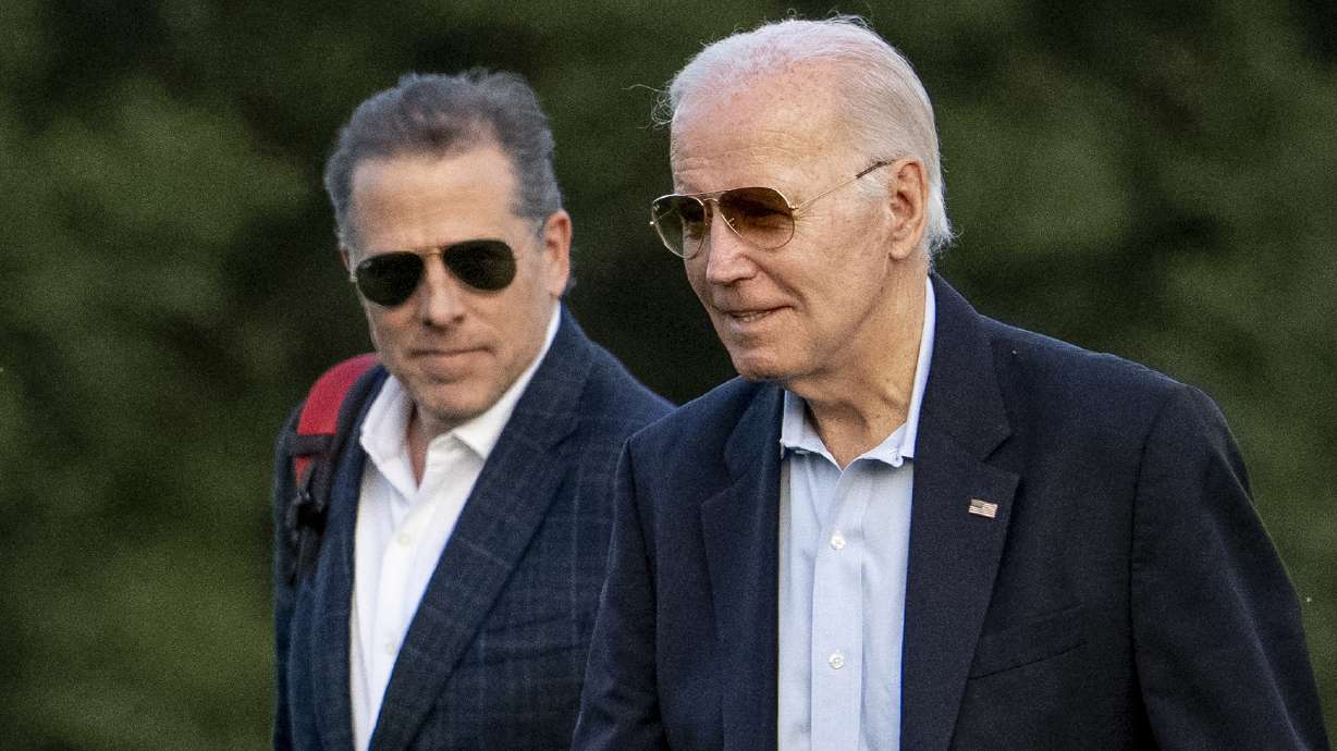 President Joe Biden and his son Hunter Biden arrive at Fort McNair, June 25, in Washington. Republicans have insisted for months that they have the grounds to launch impeachment proceedings against President Biden. On Thursday, they will begin formally making their case to the public and their skeptical colleagues in the Senate.