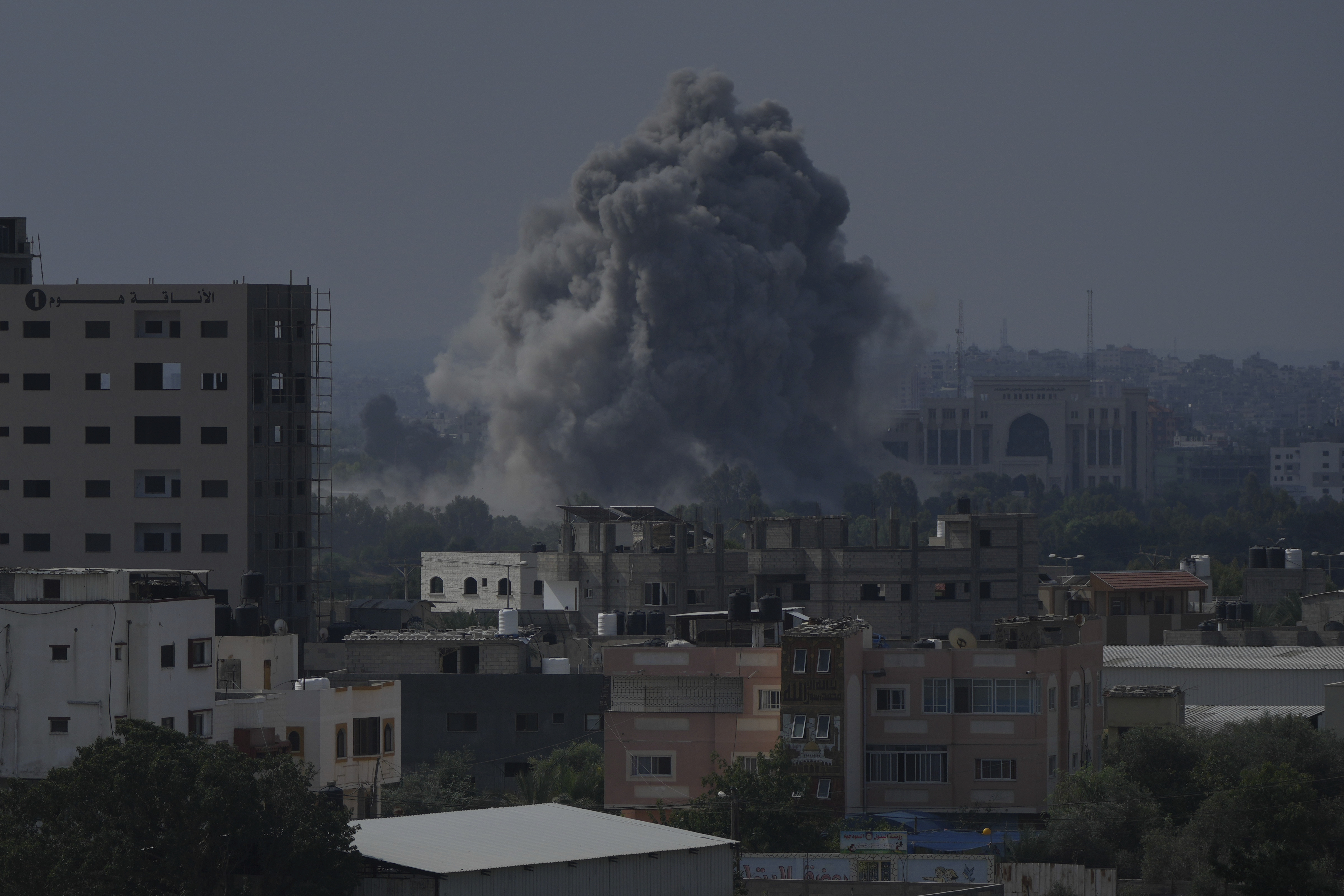 Smoke rises following an Israeli airstrike in Gaza City, Wednesday.