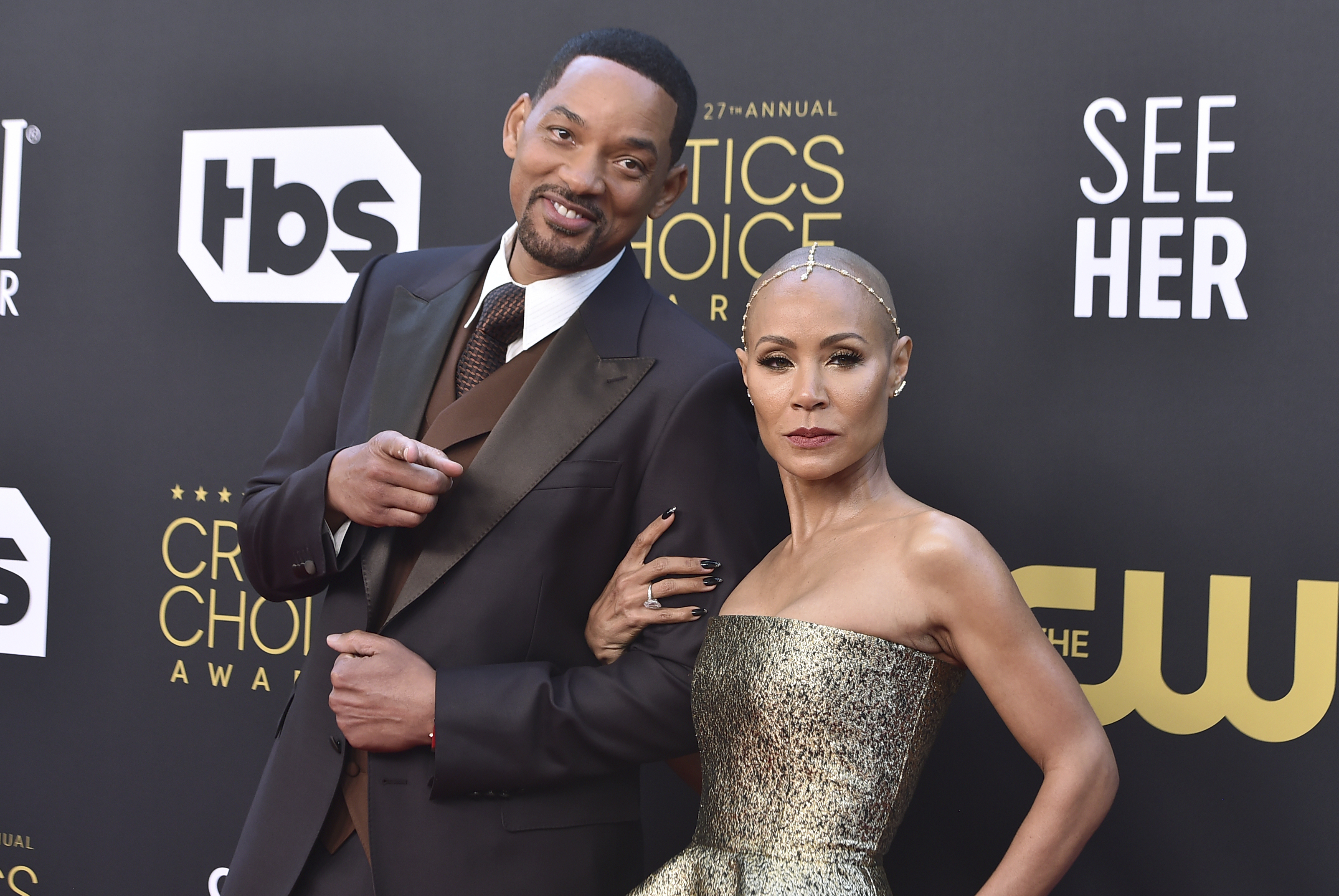 Will Smith, left, and Jada Pinkett Smith arrive at the 27th annual Critics Choice Awards in Los Angeles on March 13, 2022. Jada Pinkett Smith and her husband Will Smith have lived what she says are "completely separate lives" since 2016.