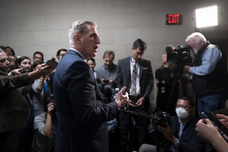 Former Speaker Kevin McCarthy, R-Calif., talks to reporters as House Republicans hold a closed-door forum to hear from the candidates for speaker of the House, at the Capitol in Washington, Tuesday. House business and most congressional action has come to a standstill after Rep. Kevin McCarthy, R-Calif., was ousted as speaker by conservatives in his own party.