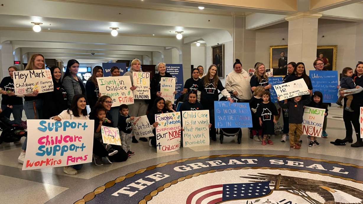 Nearly 100 parents, children and child care providers from the Care for Kids Network gathered at the Utah State Capitol Wednesday to advocate for public investment in child care and bring awareness to the federal child care funding cliff.
