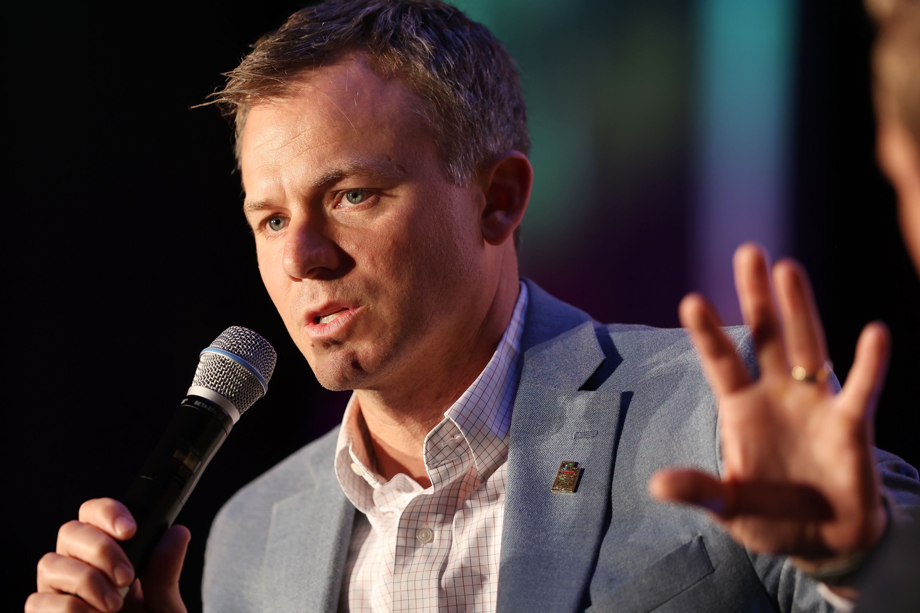 Rep. Blake Moore, R-Utah, speaks at the American Conservation Coalition summit at the Marriott City Center in Salt Lake City on June 16. Moore recalled his time spent in Israel and described the recent Hamas attacks as the "most horrific acts done to other humans."