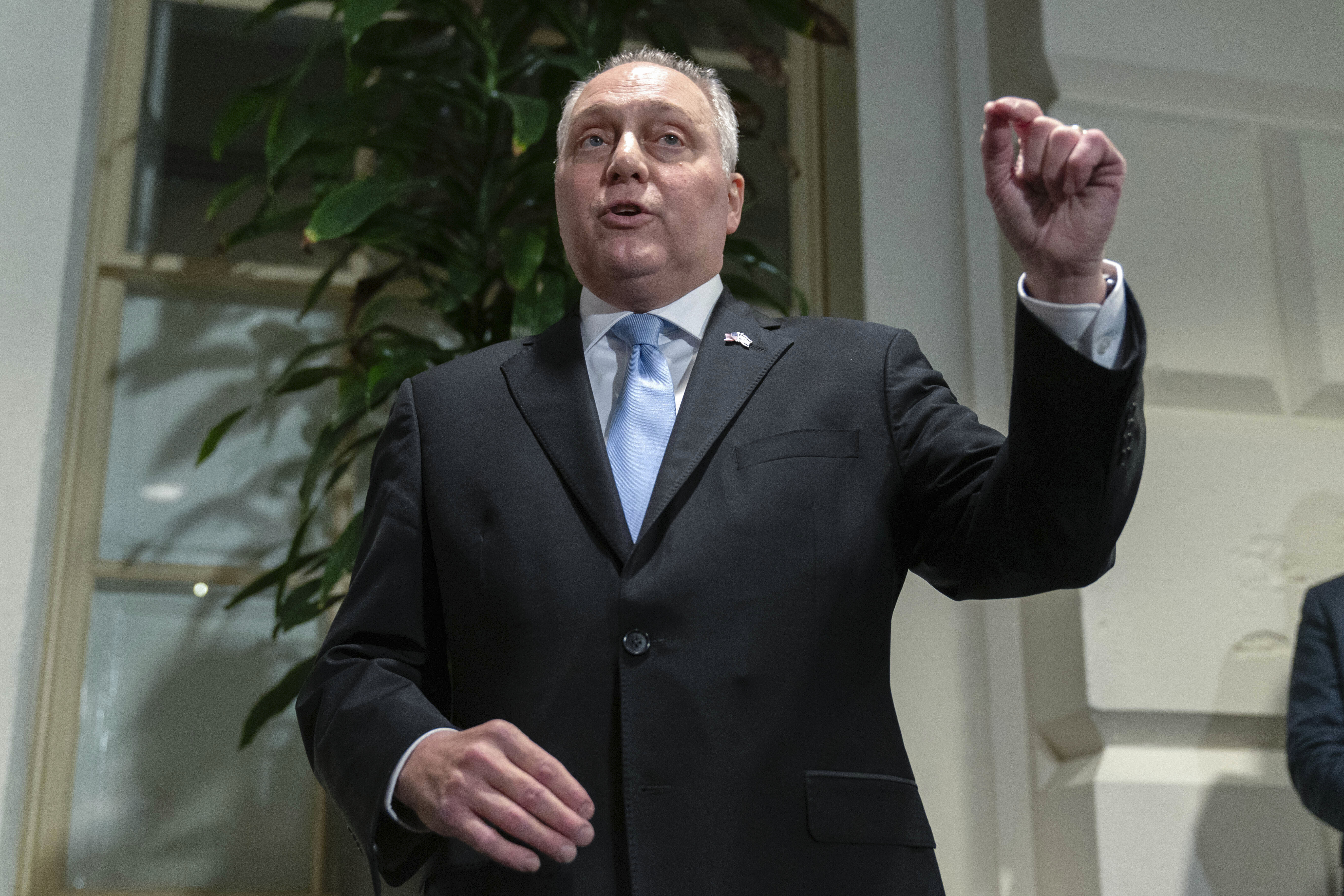House Majority Leader Steve Scalise of La., talks to reporters as he announces he is ending his campaign to be the next House speaker after a Republican meeting at the Capitol in Washington, Thursday.
