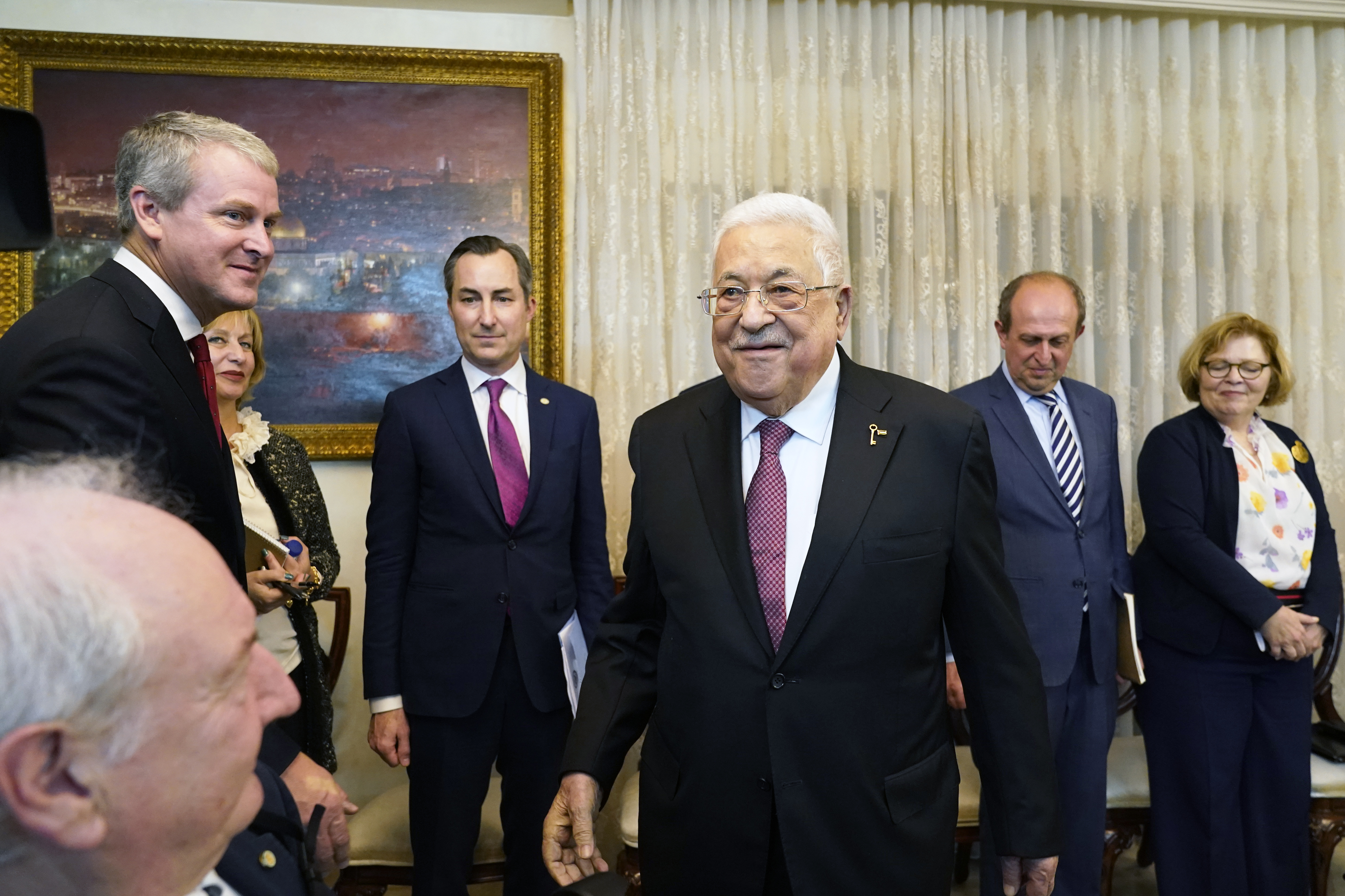 Palestinian President Mahmoud Abbas arrives for his meeting with U.S. Secretary of State Antony Blinken in Amman, Jordan, Friday.