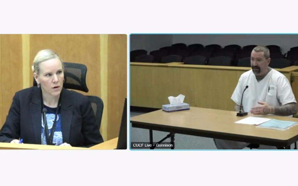 Christopher Peck speaks at his most recent parole hearing on Sept. 21, 2023.