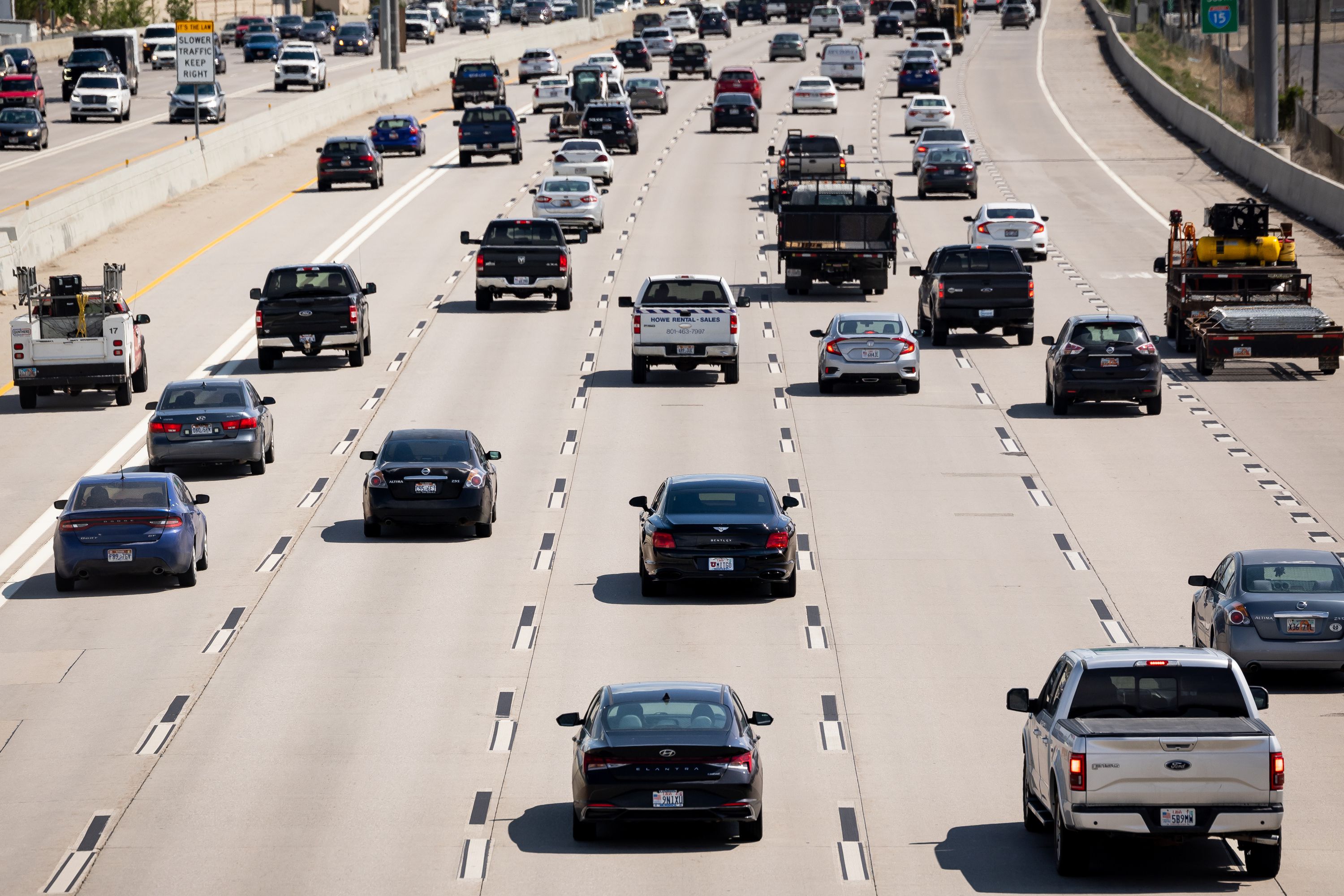 Traffic moves on I-15 in Salt Lake City on May 18. Researchers found that pregnant patients living in urban areas who had elevated levels of nitrogen dioxide, commonly found in vehicle exhaust, had higher rates of preterm birth.
