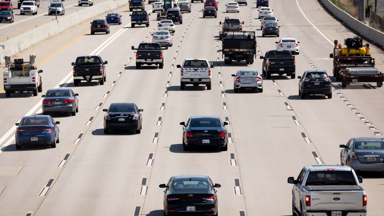 Traffic moves on I-15 in Salt Lake City on May 18. Researchers found that pregnant patients living in urban areas who had elevated levels of nitrogen dioxide, commonly found in vehicle exhaust, had higher rates of preterm birth.