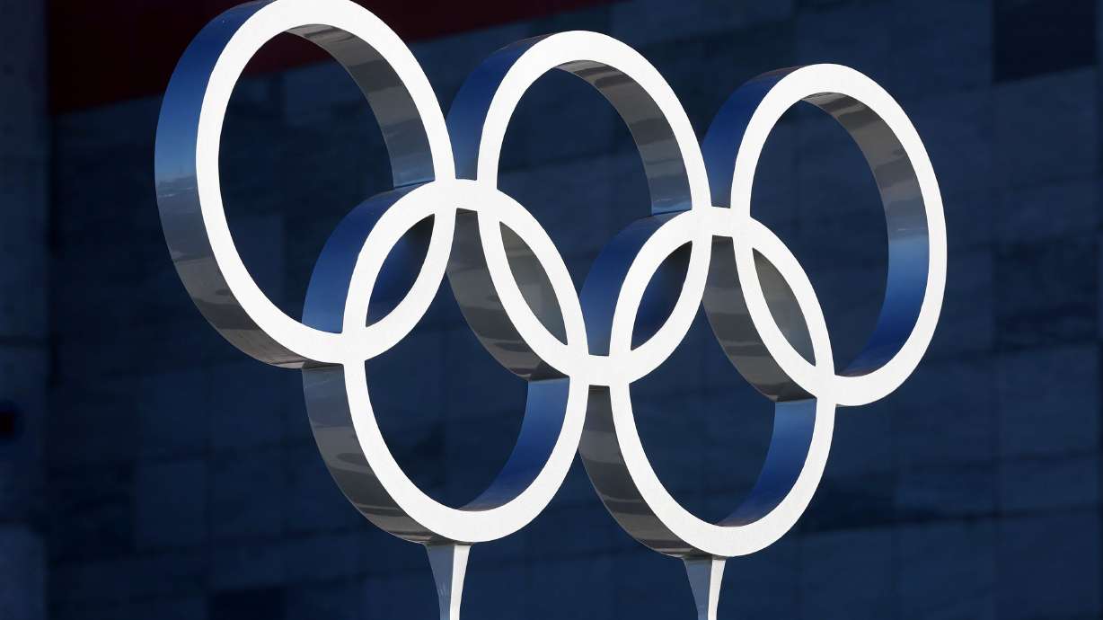 The Olympic rings from the 2002 Winter Games are pictured at Rice-Eccles Stadium at the University of Utah in Salt Lake City on Oct. 31, 2022. It looks like there's no competition for Salt Lake City's bid to host the 2034 Winter Games.