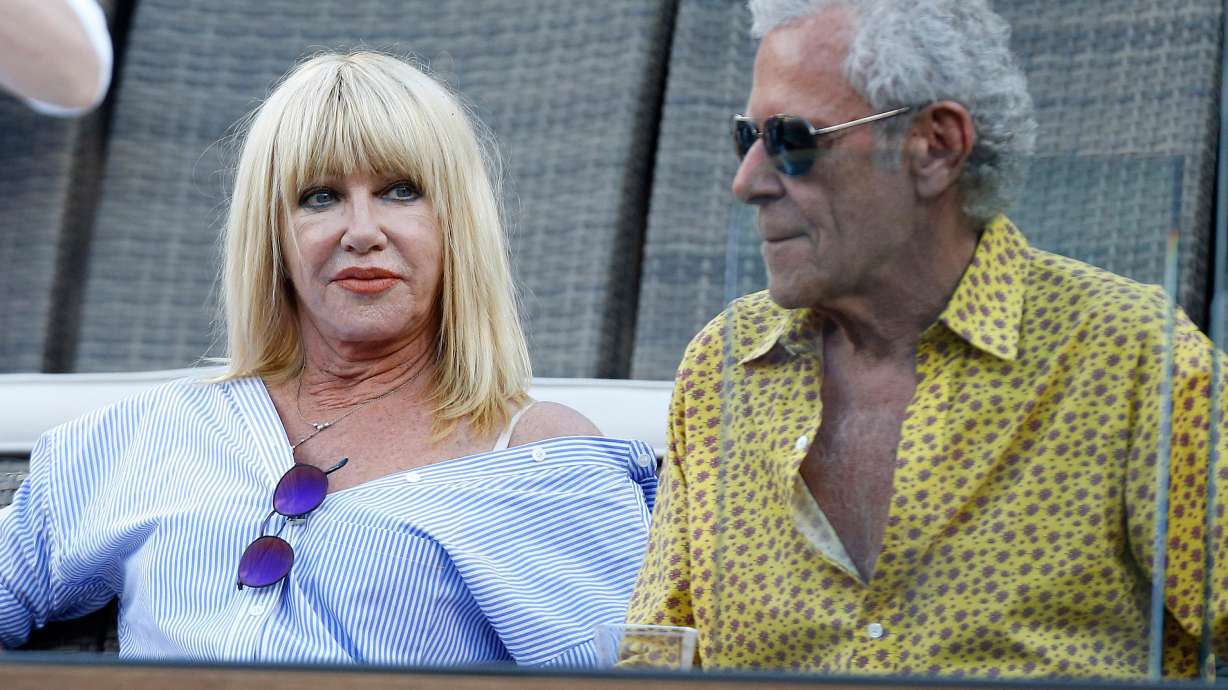 Actress Suzanne Somers watches the tennis match at Indian Wells Tennis Garden in Indian Wells, Calif. on March 15, 2017. Somers died at age 76 on Sunday, her publicist confirmed.