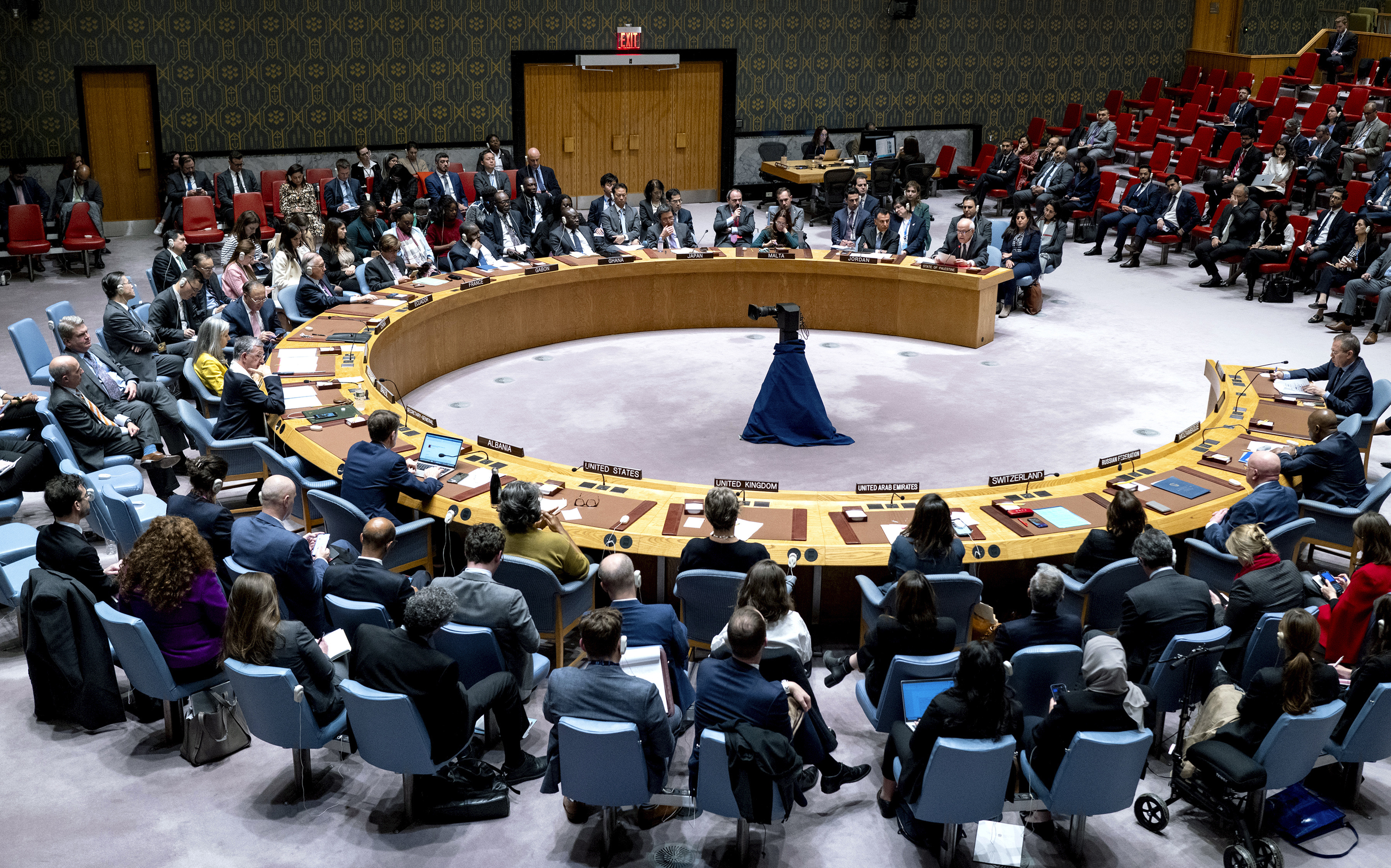 Palestinian U.N. ambassador Riyad Mansour, background right, addresses members of the U.N. Security Council at United Nations headquarters on Oct. 16. Sen. Mike Lee, R-Utah, said he's drafting legislation to cut funding to the U.N.