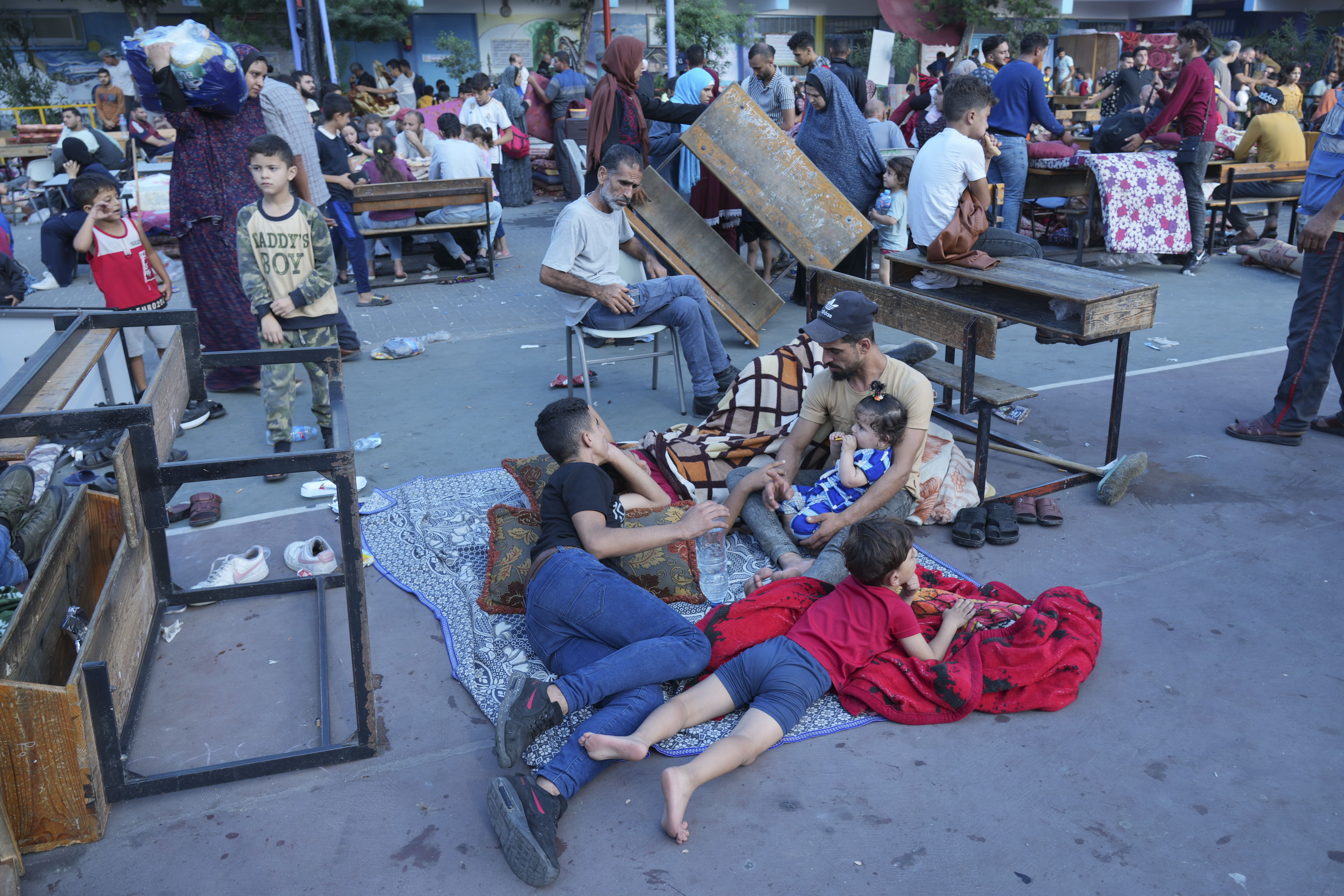 Palestinians take shelter at a United Nations-run school on Saturday. The Guaranteeing Aggressors Zero Admissions Act, would keep the Biden administration from issuing visas to Palestinians.