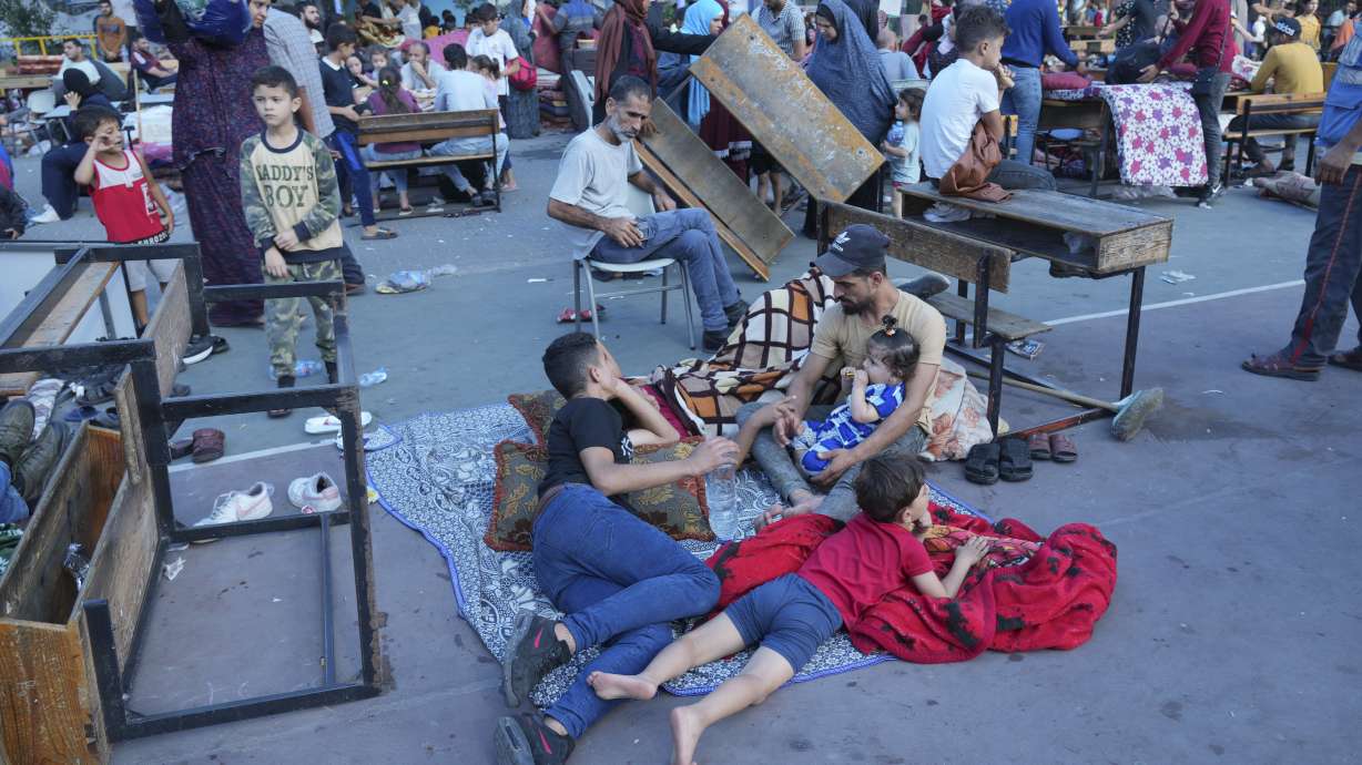 Palestinians take shelter at a United Nations-run school on Saturday. The Guaranteeing Aggressors Zero Admissions Act, would keep the Biden administration from issuing visas to Palestinians.