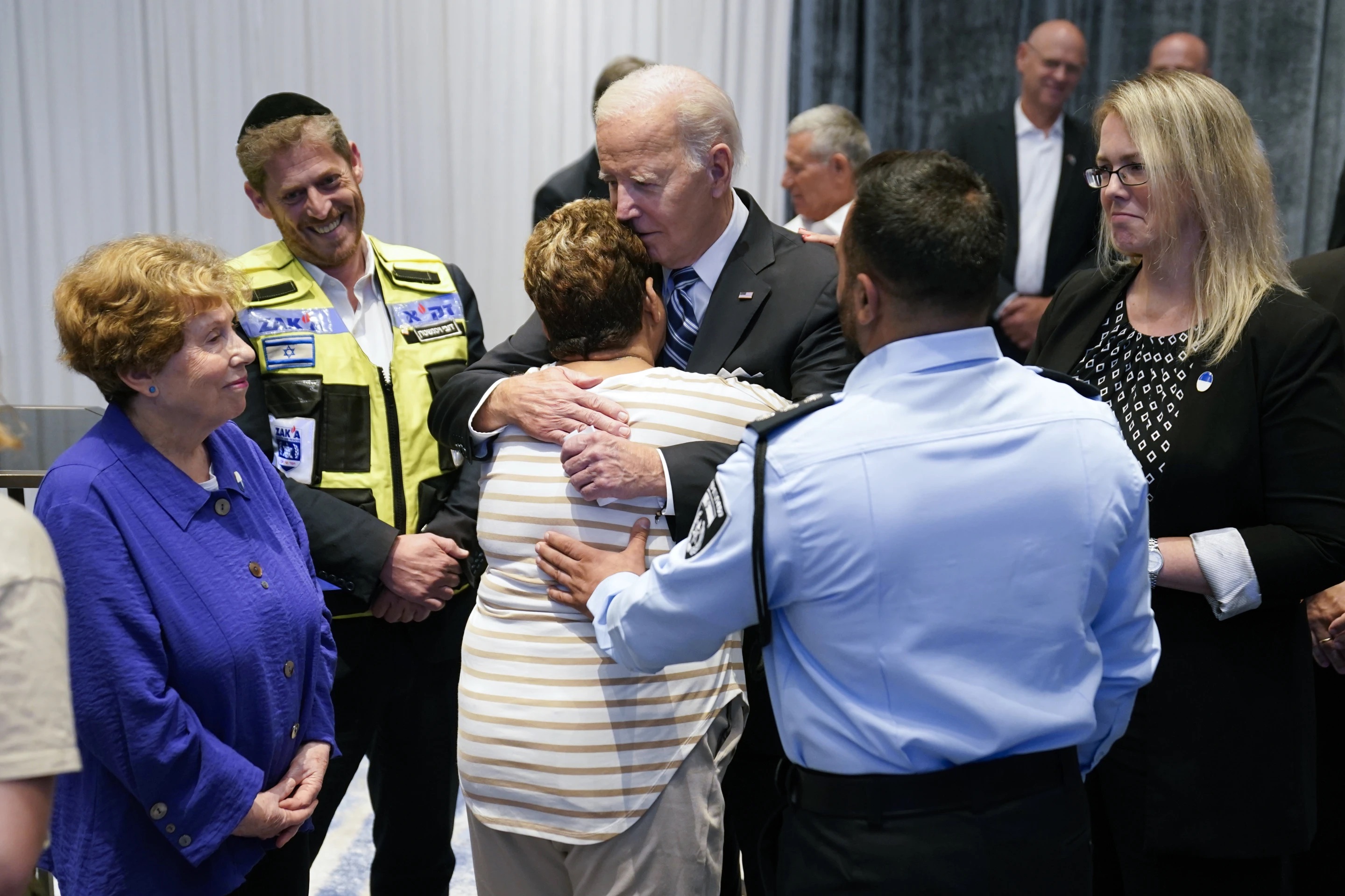 President Joe Biden meets with victims' relatives and first responders who were directly affected by the Hamas attacks, Wednesday.