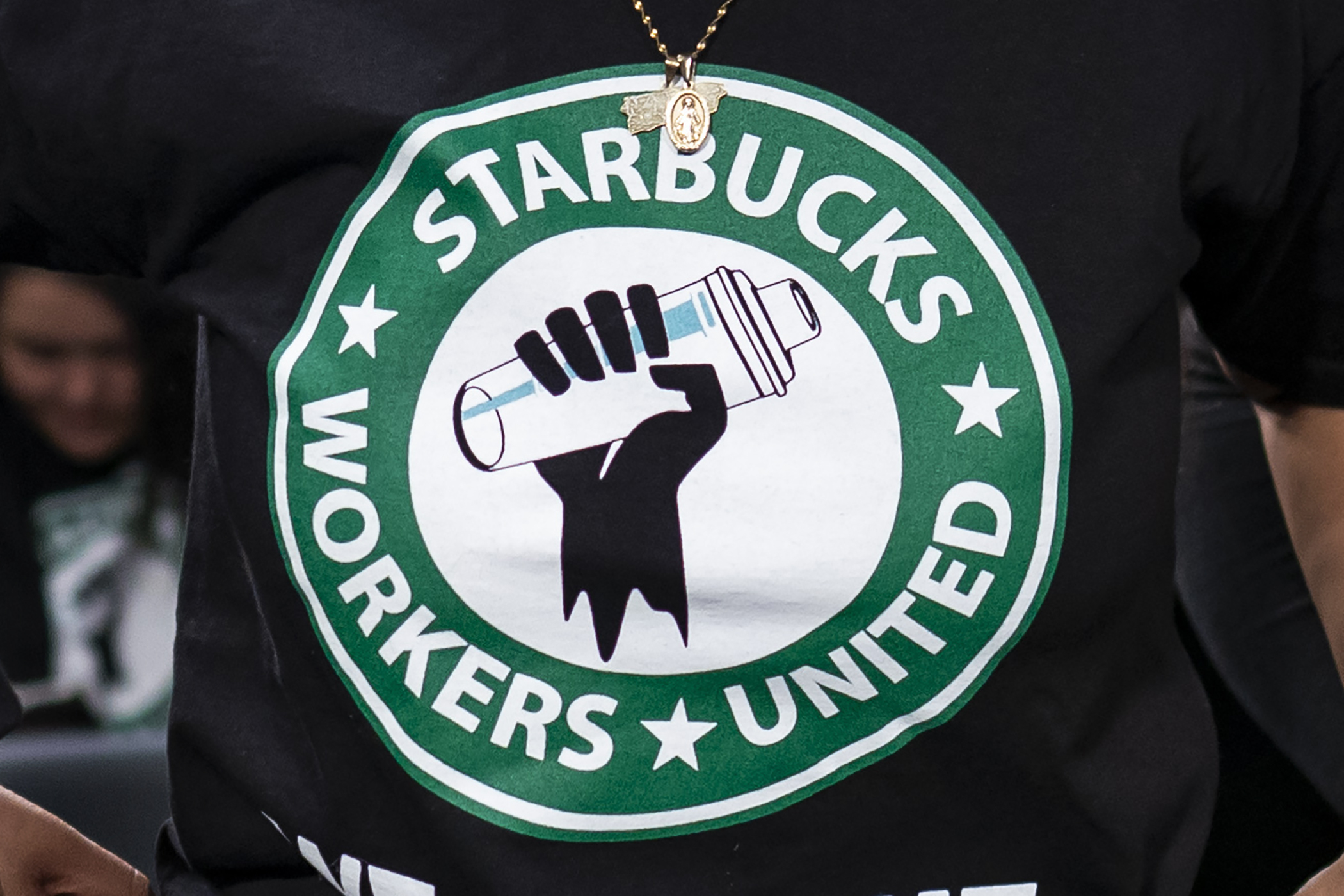 The Starbucks Workers United logo. Starbucks sued the union Wednesday, saying a pro-Palestine social media post from a union account early in the Israel-Hamas war angered hundreds of customers and damaged its reputation. 
