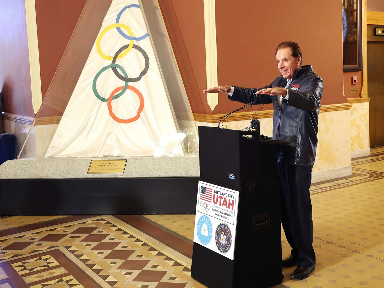Salt Lake City-Utah Committee for the Games CEO Frazier Bullock speaks during a media briefing on the current situation for a Utah Winter Olympic bid in Salt Lake City on Wednesday.