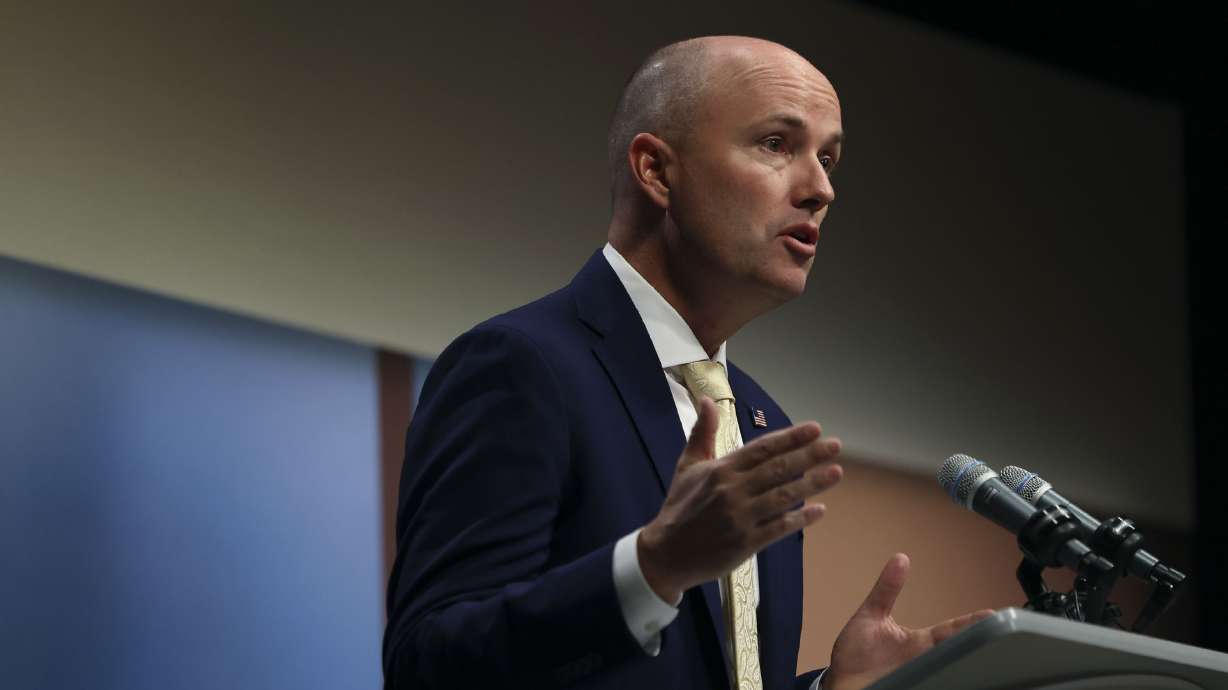 Gov. Spencer Cox speaks at the PBS Utah Governor’s Monthly News Conference at the Eccles Broadcast Center in Salt Lake City on Thursday.