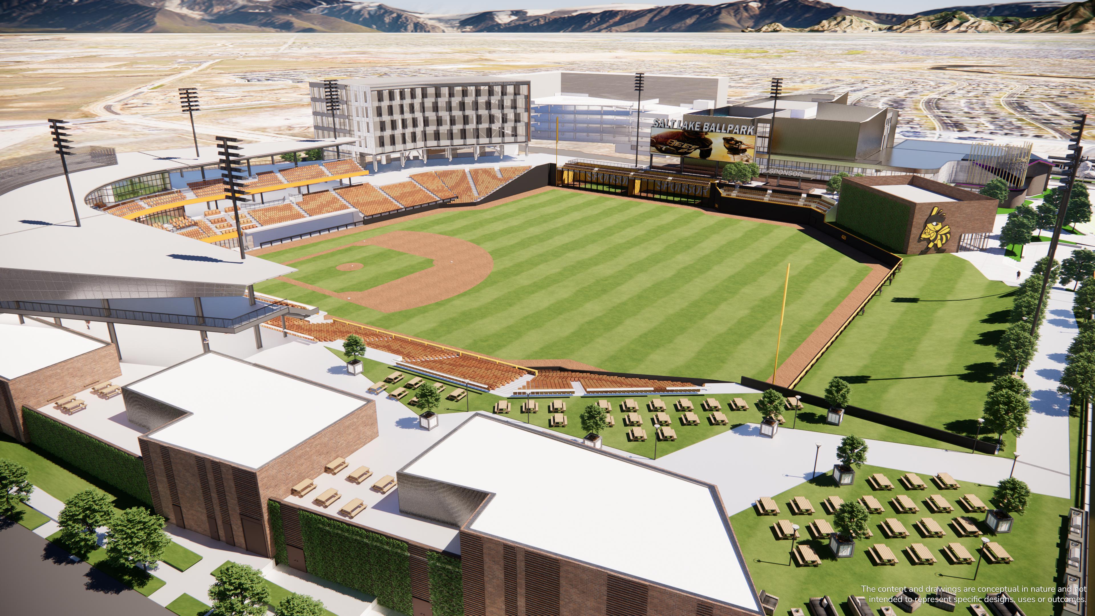 Conceptual renderings of a new Salt Lake Bees stadium being built at Daybreak in South Jordan released on Thursday.