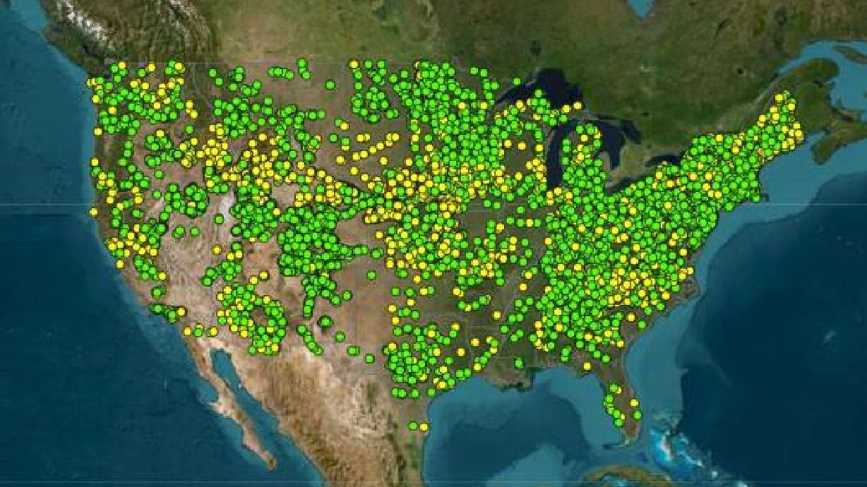This map shows low-head dams around the U.S. A BYU professor created a database cataloging these dams in an effort to prevent drownings.