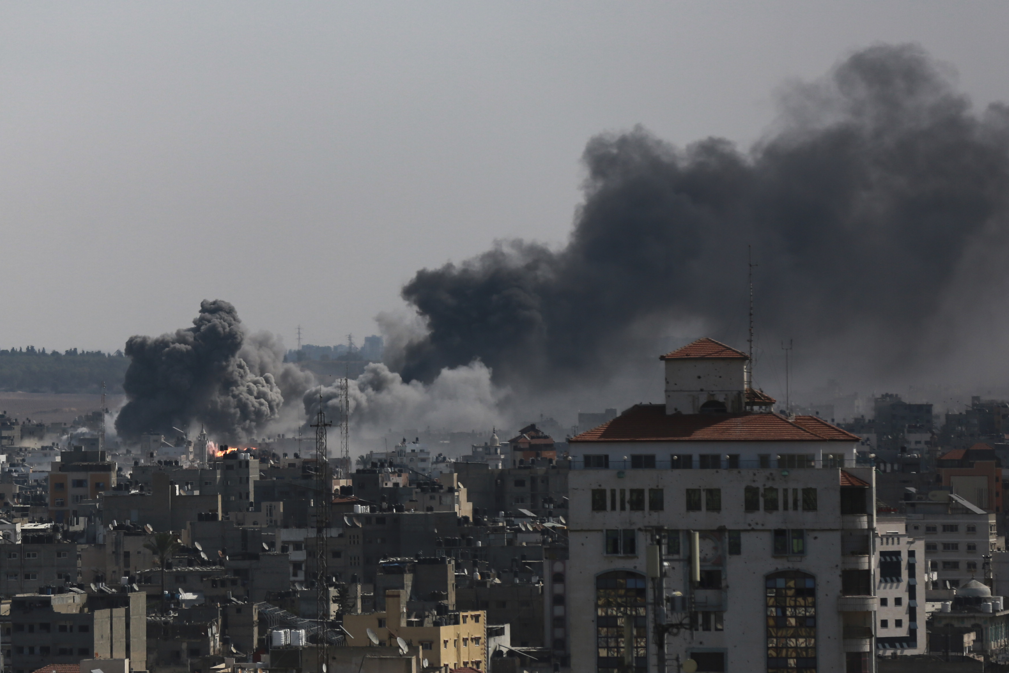 Smoke rises following Israeli airstrikes on Gaza City, Saturday.