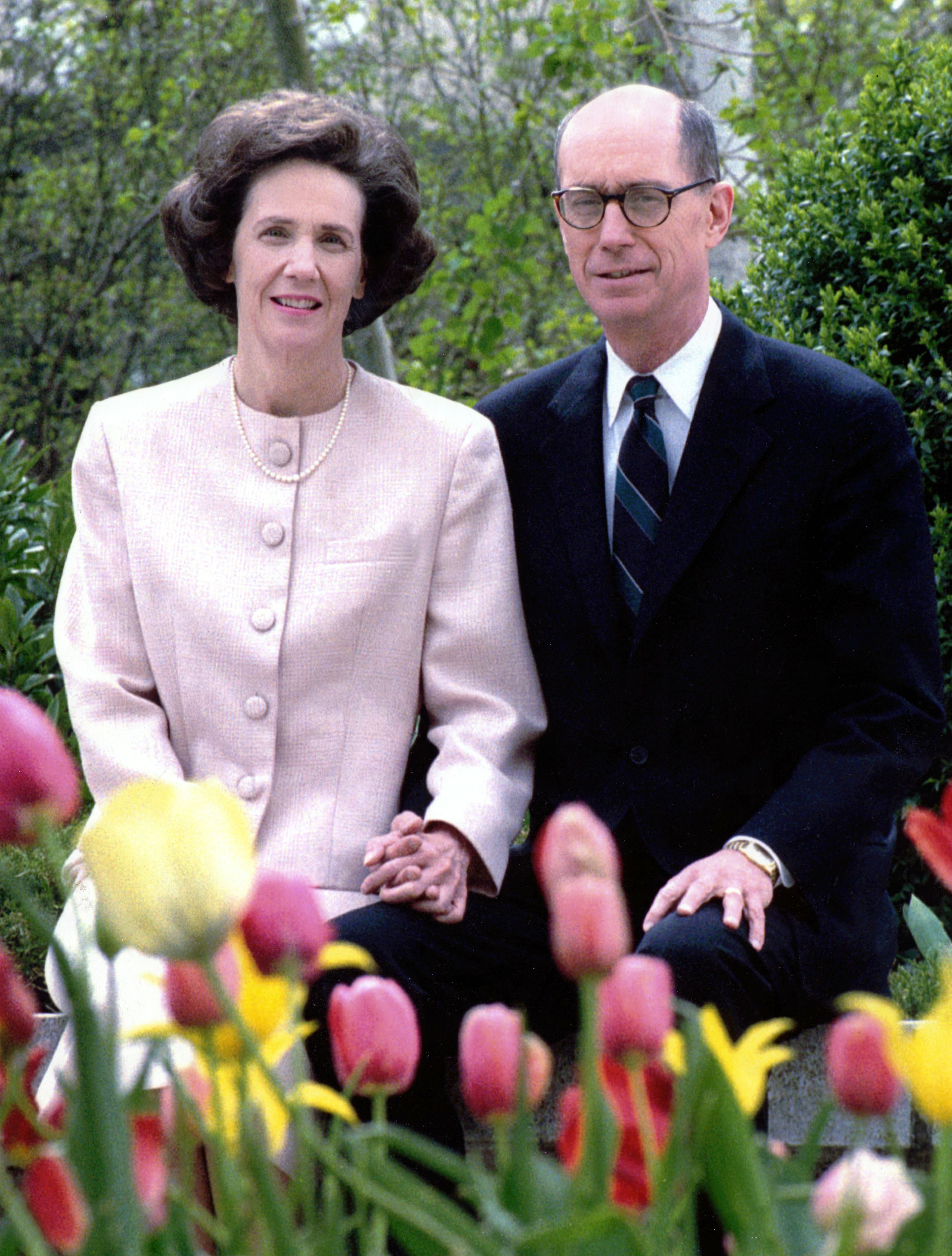 Sister Kathleen Johnson Eyring and President Henry B. Eyring pose for a photograph in the 1970s in Idaho, when he was president of Ricks College, now known as BYU-Idaho.